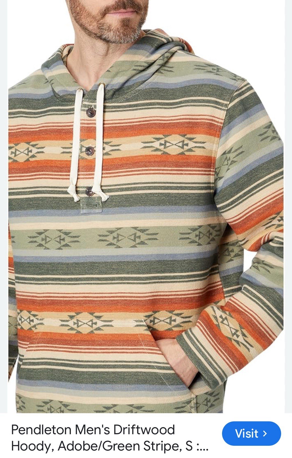 Pendleton Men’s Doublesoft Driftwood Hoodie Adobe/Green Stripe Size S