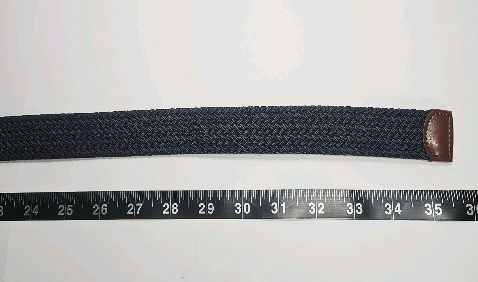 Penguin Men’s Belt Size S 30-32 Navy Blue Woven Brown Leather Stretch NWT