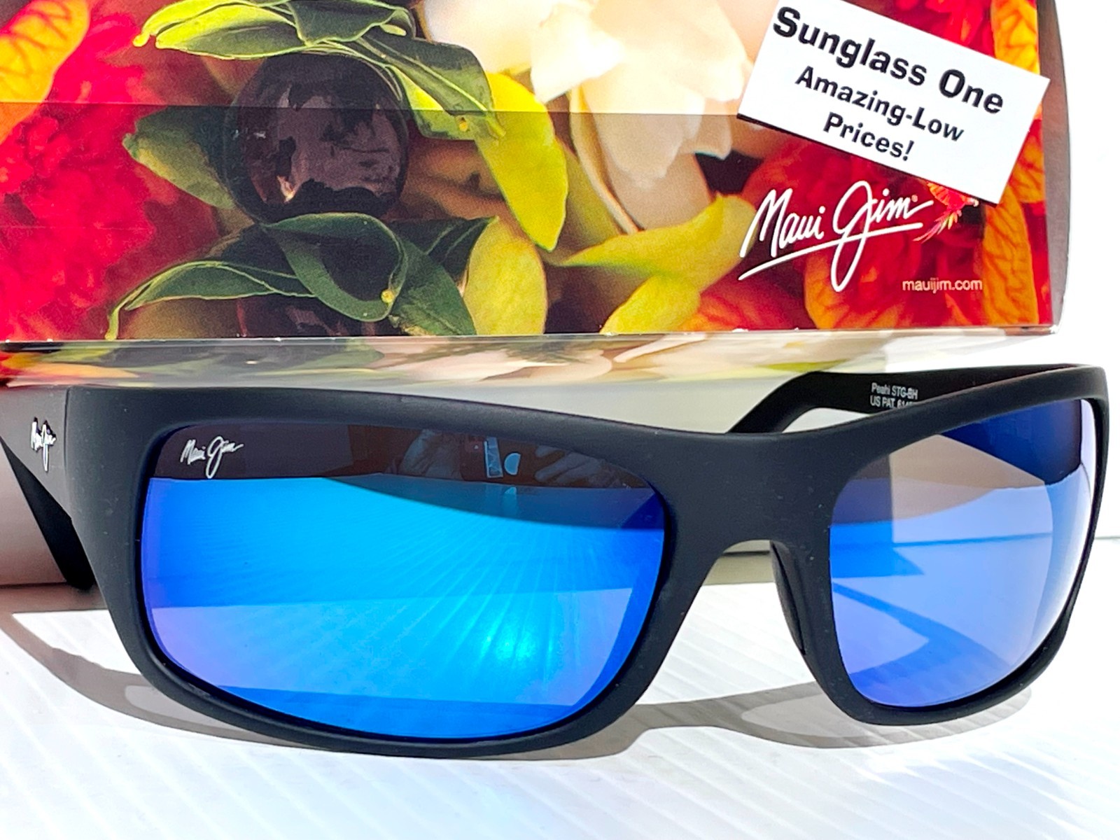 NEW Maui Jim PEAHI Matte Black Rubber POLARIZED Blue GLASS Lens Sunglass B202-2M