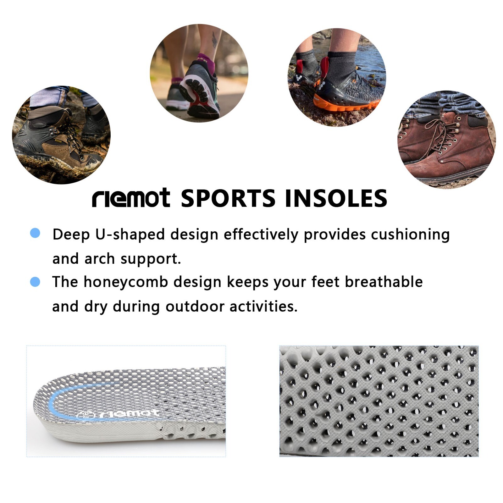 Breathable Shoe Insoles For Men Sport Inserts Water Shoes Sneaker Replace Insole