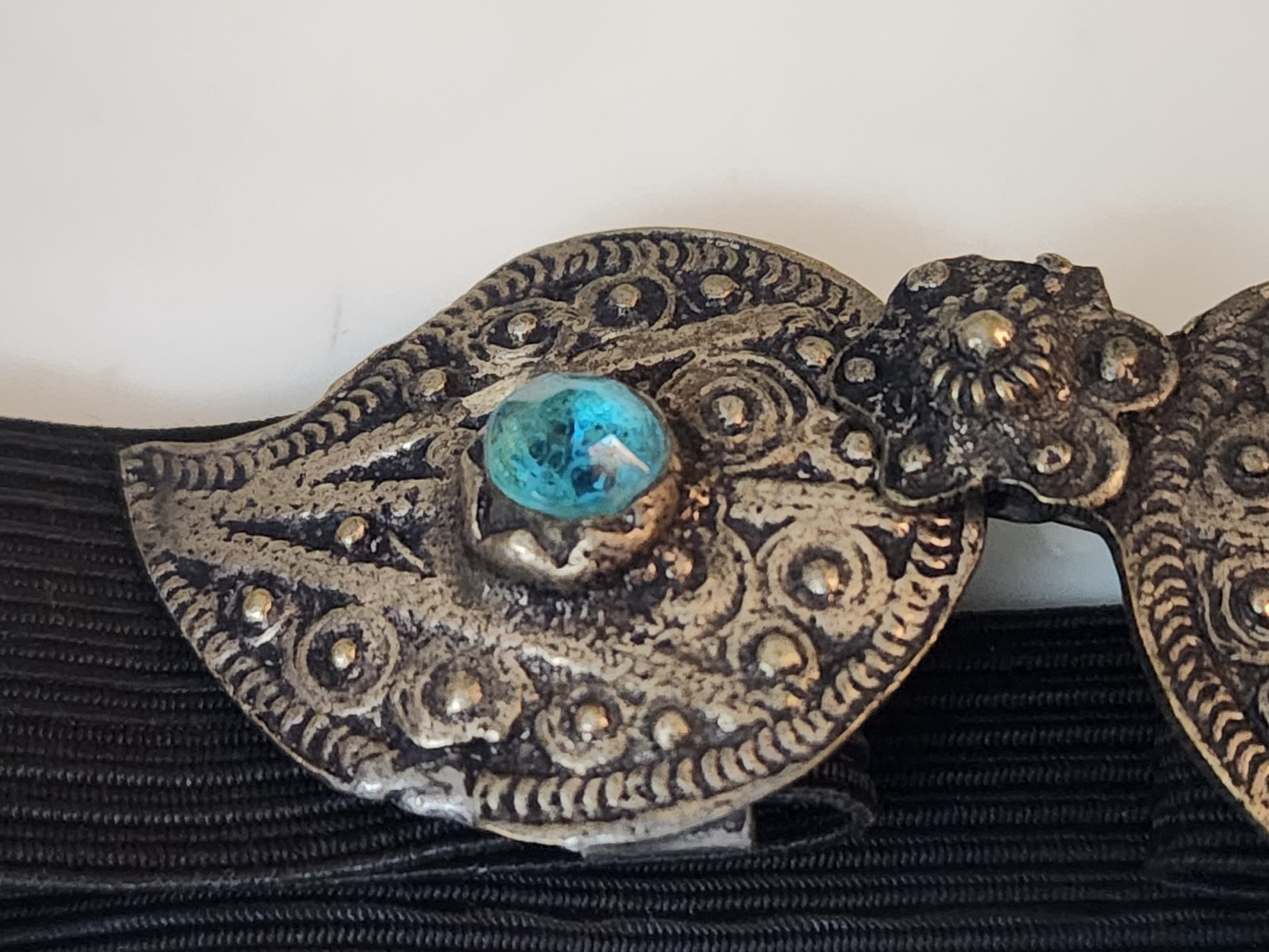Antique Ottoman Buckle Silver Plated with Turquoise Glass 3.25″ x 1.25″