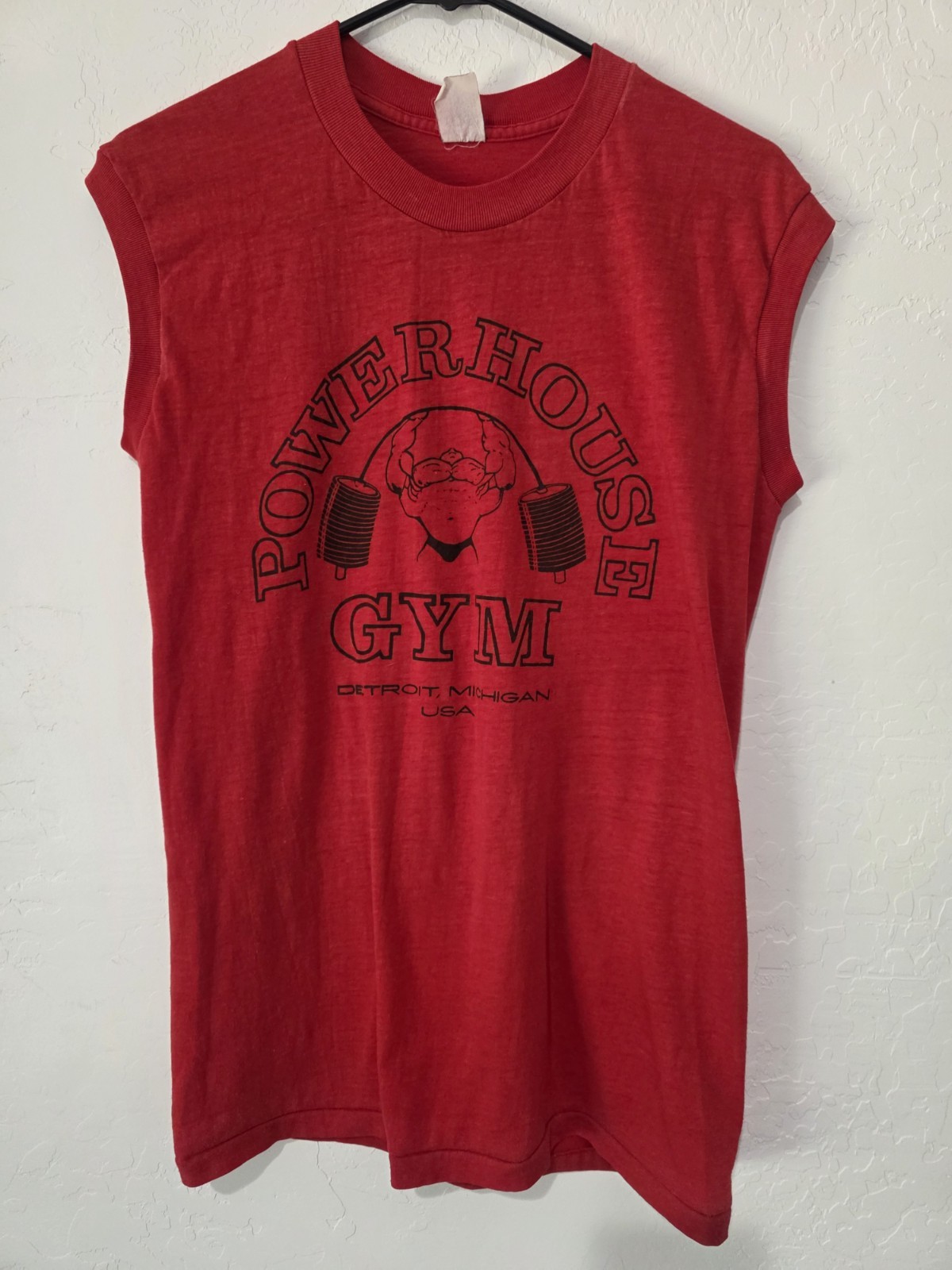 1980’s Vintage Powerhouse Gym Muscle Top Sleeveless Tee Detroit Michigan USA