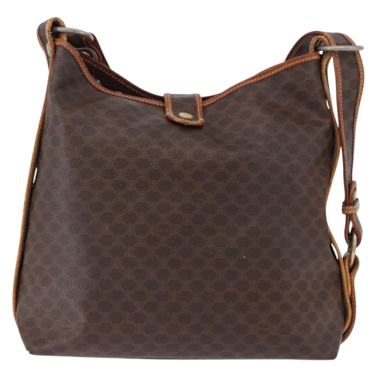 CELINE Macadam Canvas Shoulder Bag PVC Leather Brown Gold Auth 193107