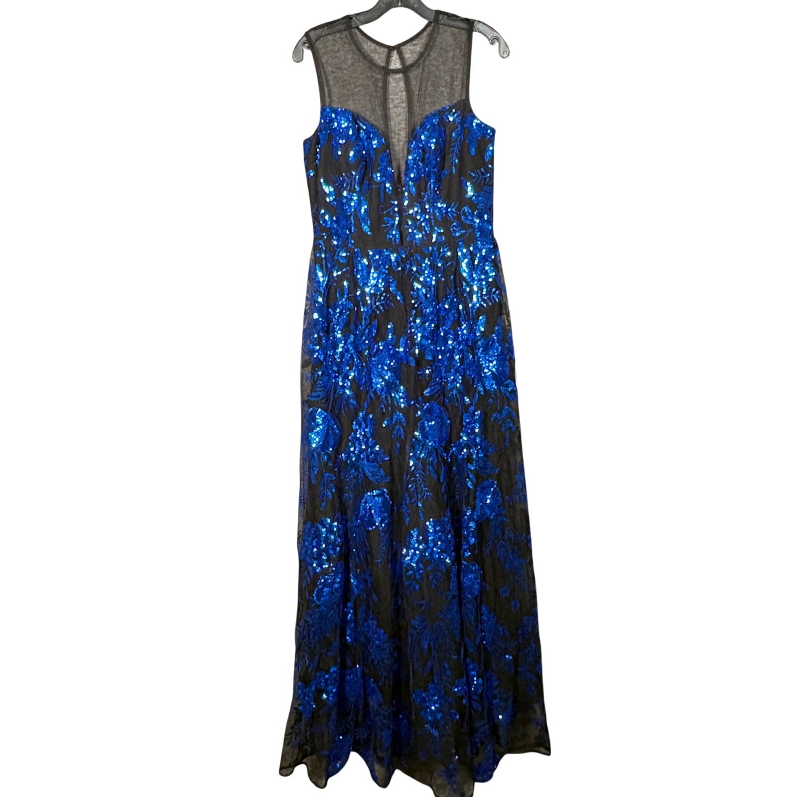 Dress The Population Eleanor Electric Blue Sequin Floral Maxi Gown Womens Large