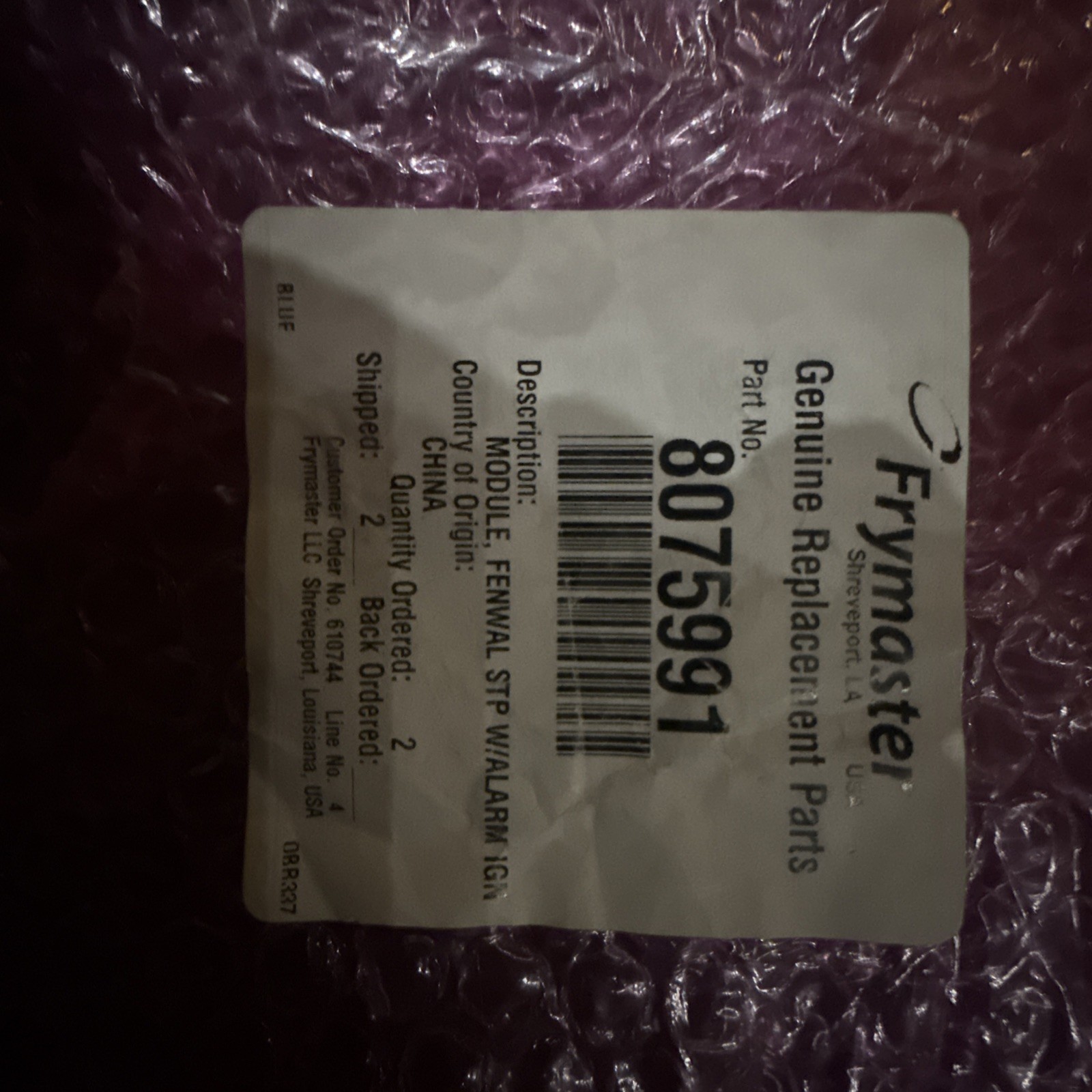 FRYMASTER. 8075991, FENWAL STP IGNITION MODULE W/ALARM 3FQG120