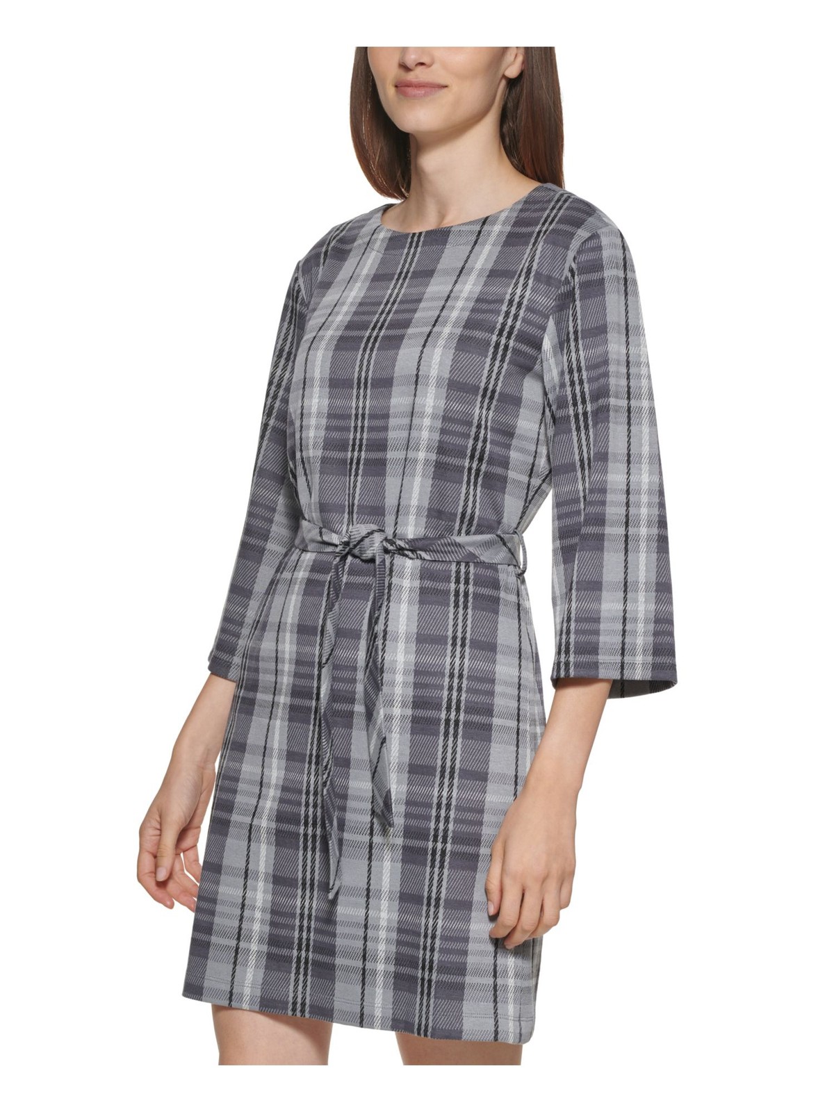 CALVIN KLEIN Womens Gray 3/4 Sleeve Short Wear To Work Shift Dress 12