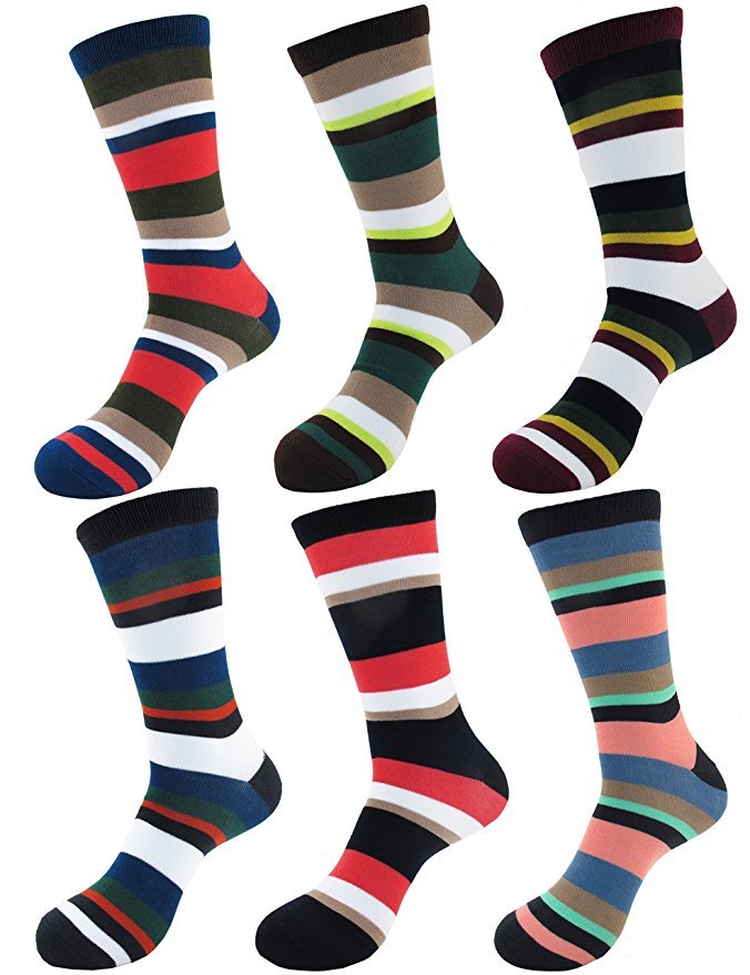 Men’s Rayon from Bamboo Fiber Striped Casual Dress Stylish Socks – 6 Pairs