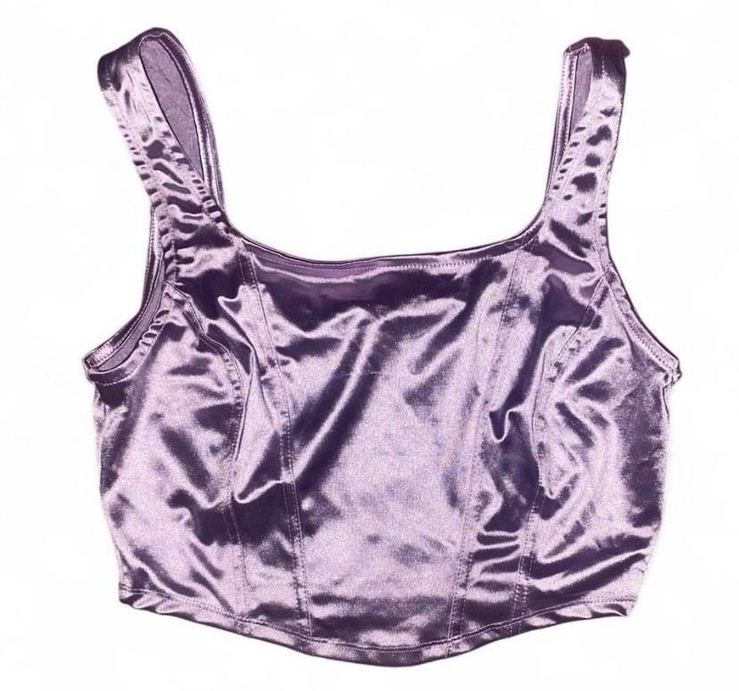 Iris Faux Silk Purple Crop Tank Top Large