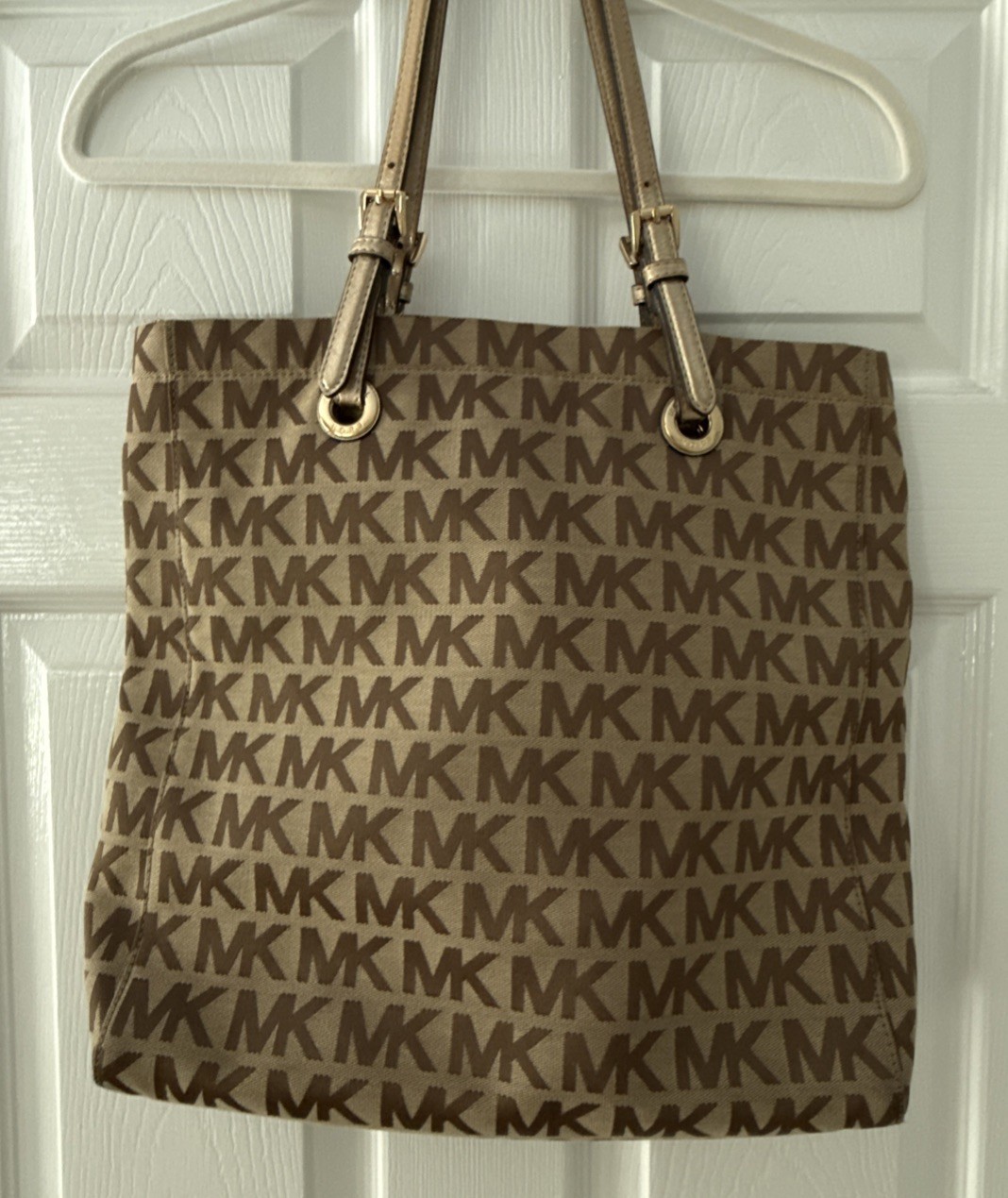 Michael Kors Signature Jet Set Tote Bag Large Shoulder Bag Purse Tan And Brown