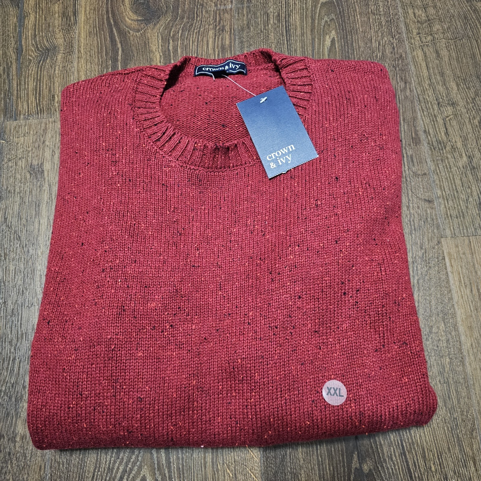 Crown & Ivy NWT Men’s Solid Red Donegal Speckled Crewneck Sweater Size XXL
