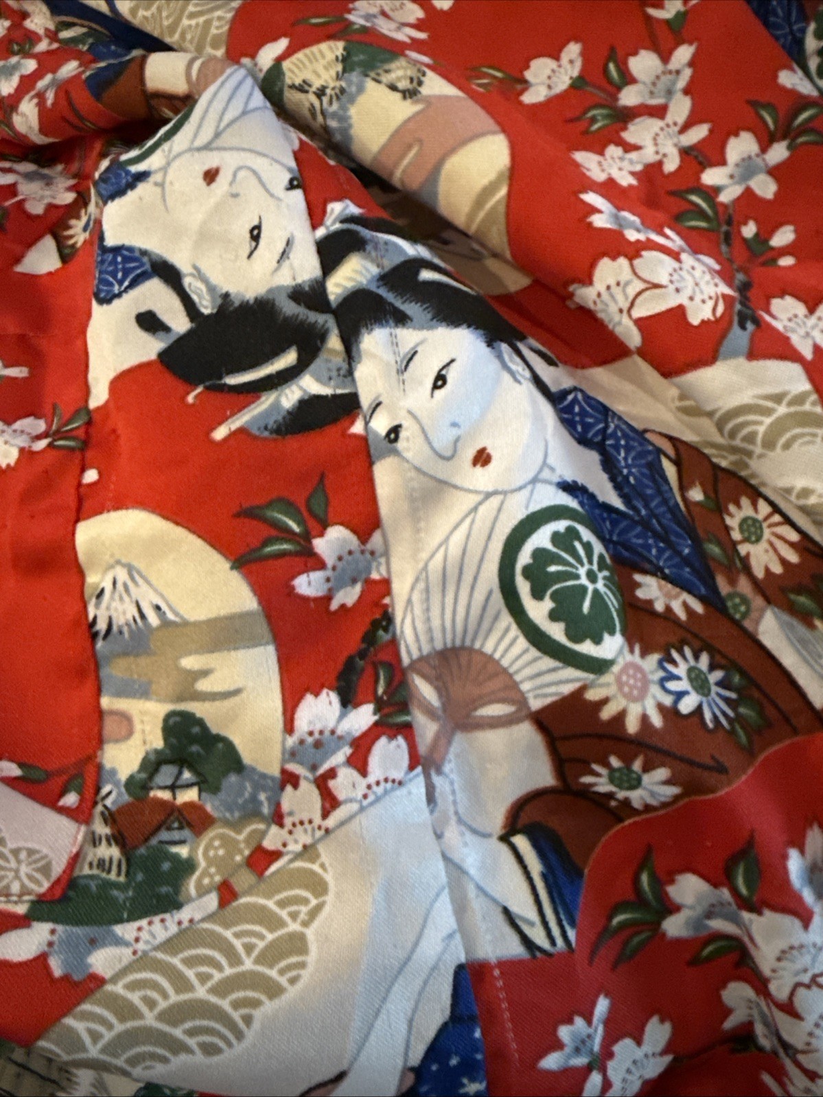 Lotus Brand Red Ukiyoe Oriental Kimono Robe Tie Belt Japan Geisha small