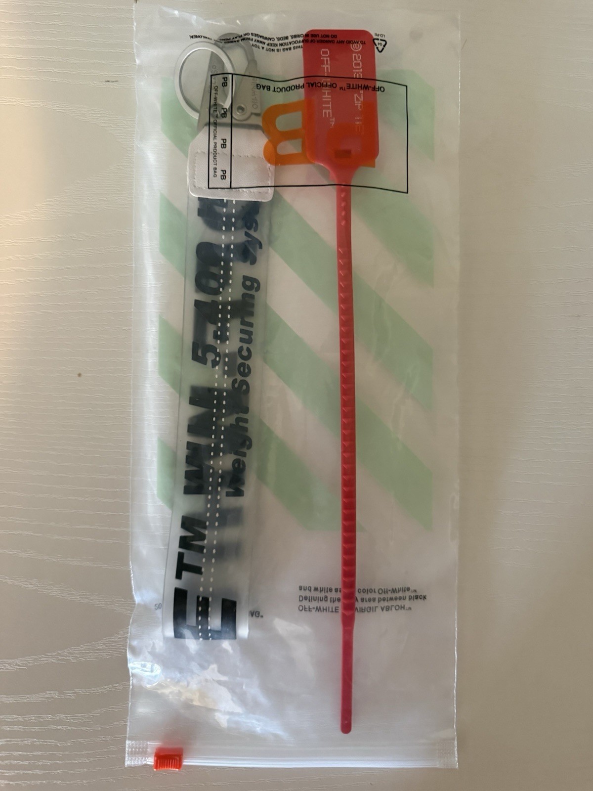 Off-White Striped Black Logo Industrial Tag Key Chain Metal Clip Ring Red/