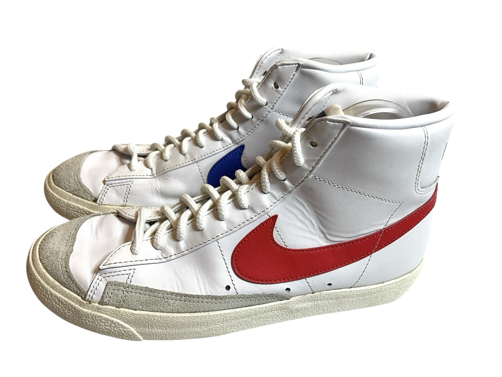 NIKE BLAZER MID ‘77 Mens 8.5 Vintage Style White Red Blue Hi-Top Retro Sneakers