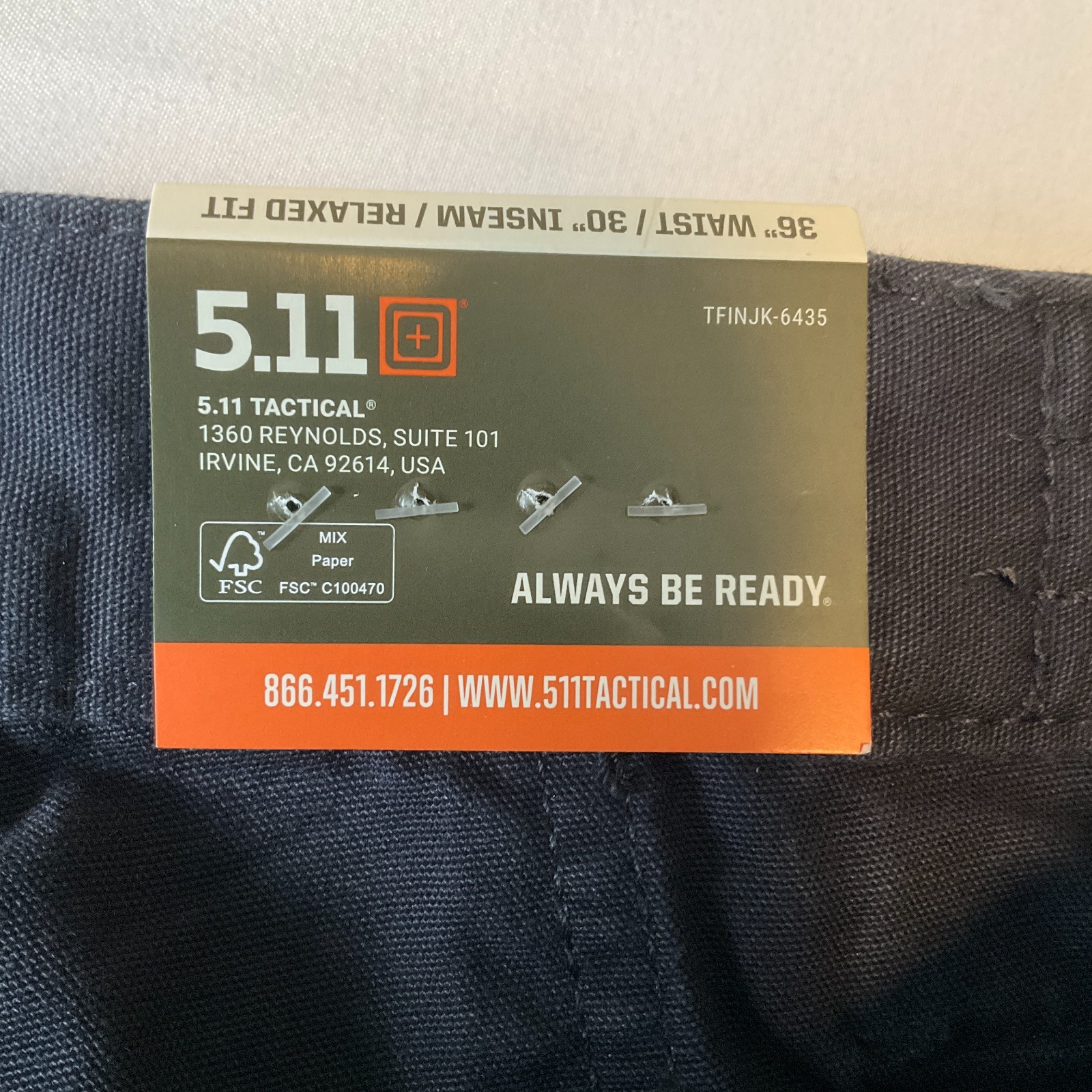 5 11 Tactical Pants Men Size W36 L30 Blue Pockets Adjustable Waist Relaxed 74251