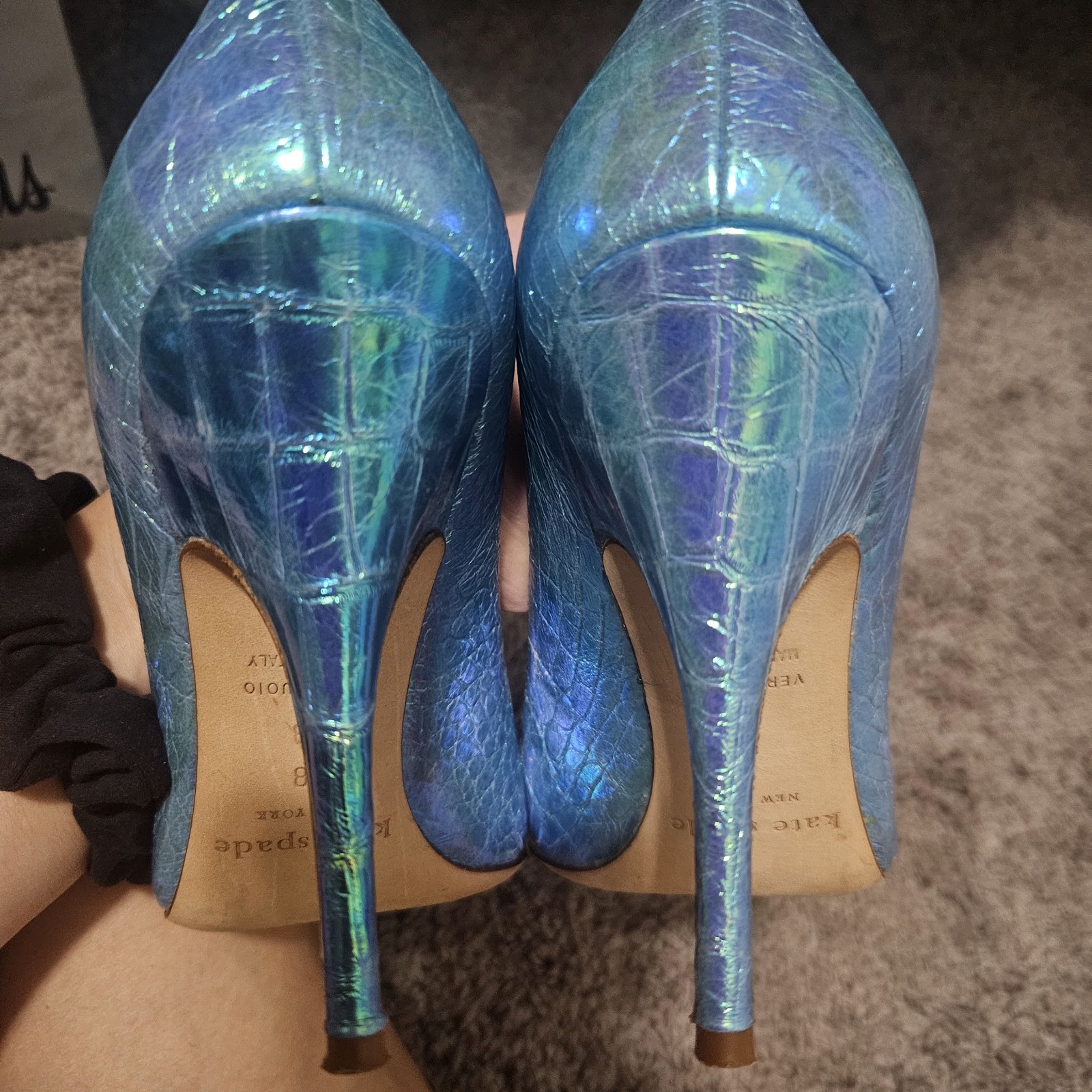 Blue Turquoise Croc Embossed Aquatic Pointy Toe Pump Leather Kate Spade Size 8