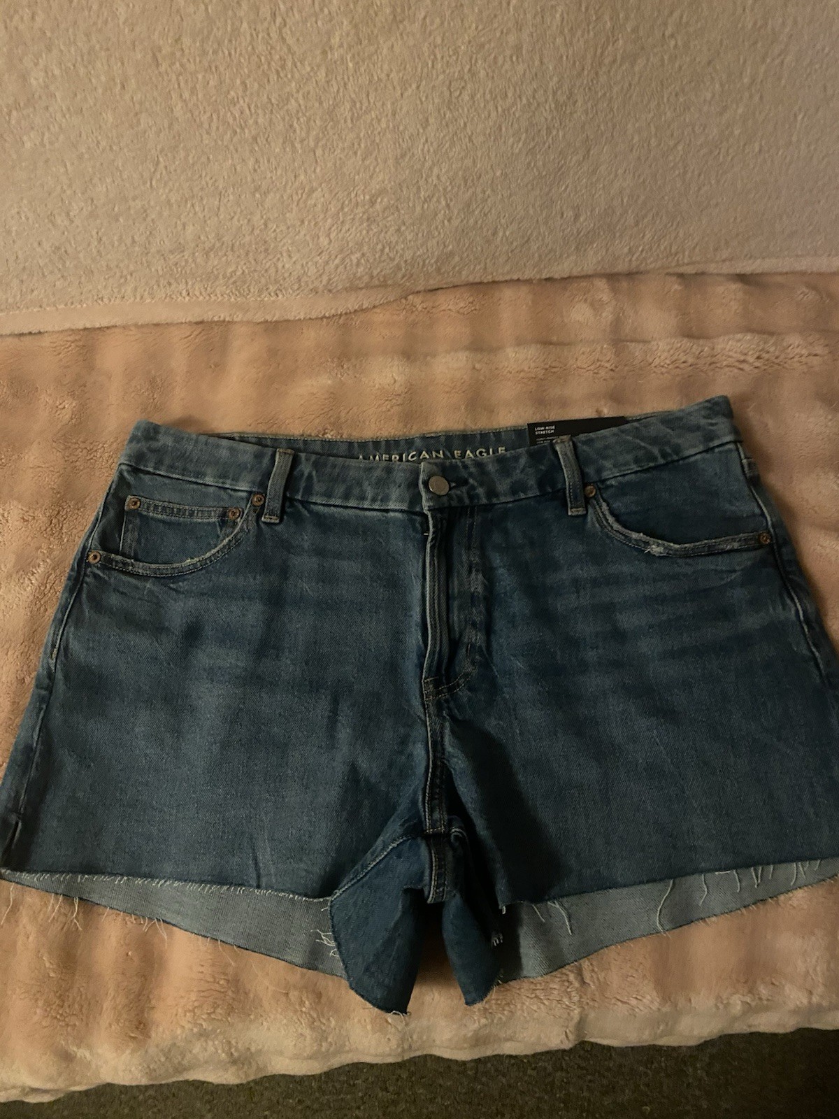 American Eagle Curvy Perfect Shortie Denim Shorts 16 33W Medium Wash Pockets