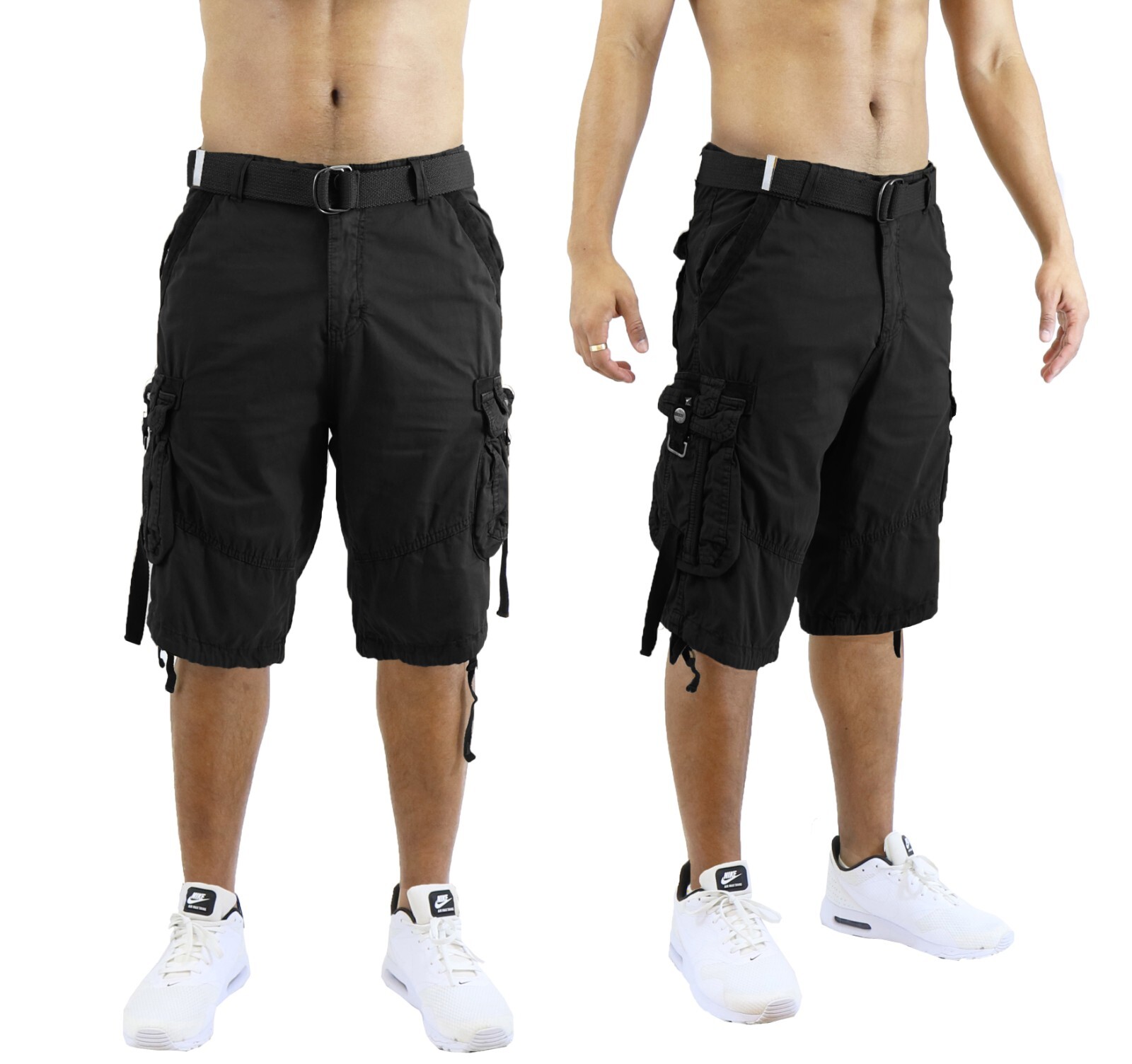 Mens Cargo Shorts Belted Flat Front Pockets Washed Lounge – 30 32 34 36 38 40 42