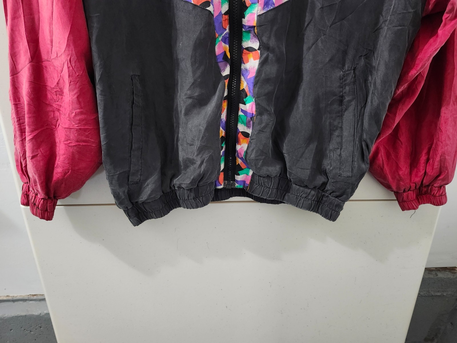 Robert Stock Limited Jacket Mens S Zip Windbreaker Silk Colorblock Wrapround VTG
