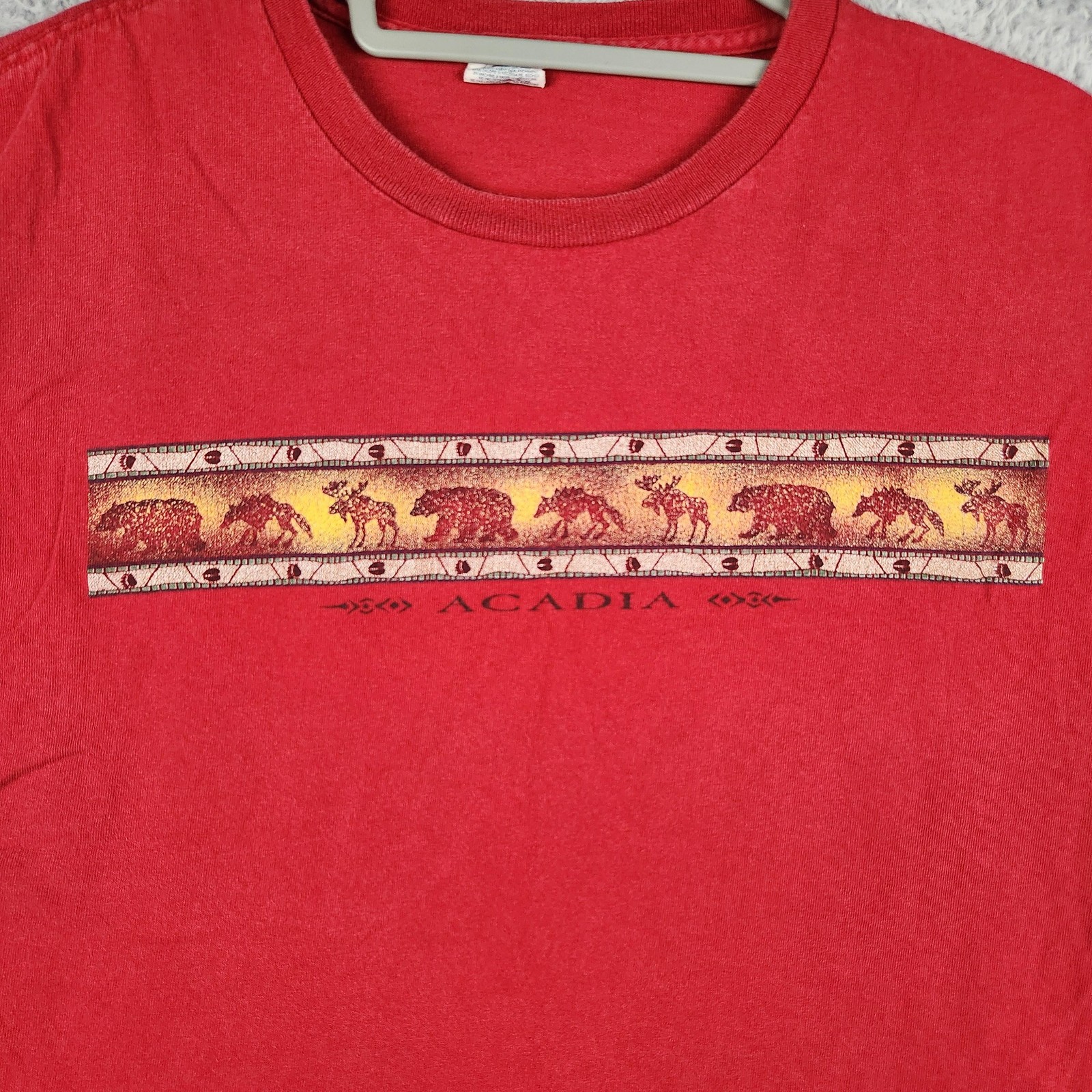 Vintage Acadia Shirt Mens Large Red Moose Bear Wildlife Graphic Nature Animals