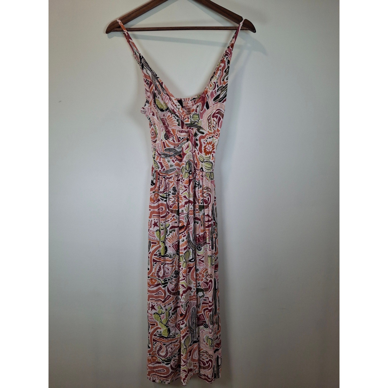 Angie Womens Southwestern Cactus Cowboy Boot Print Maxi Dress Pink Orange Large