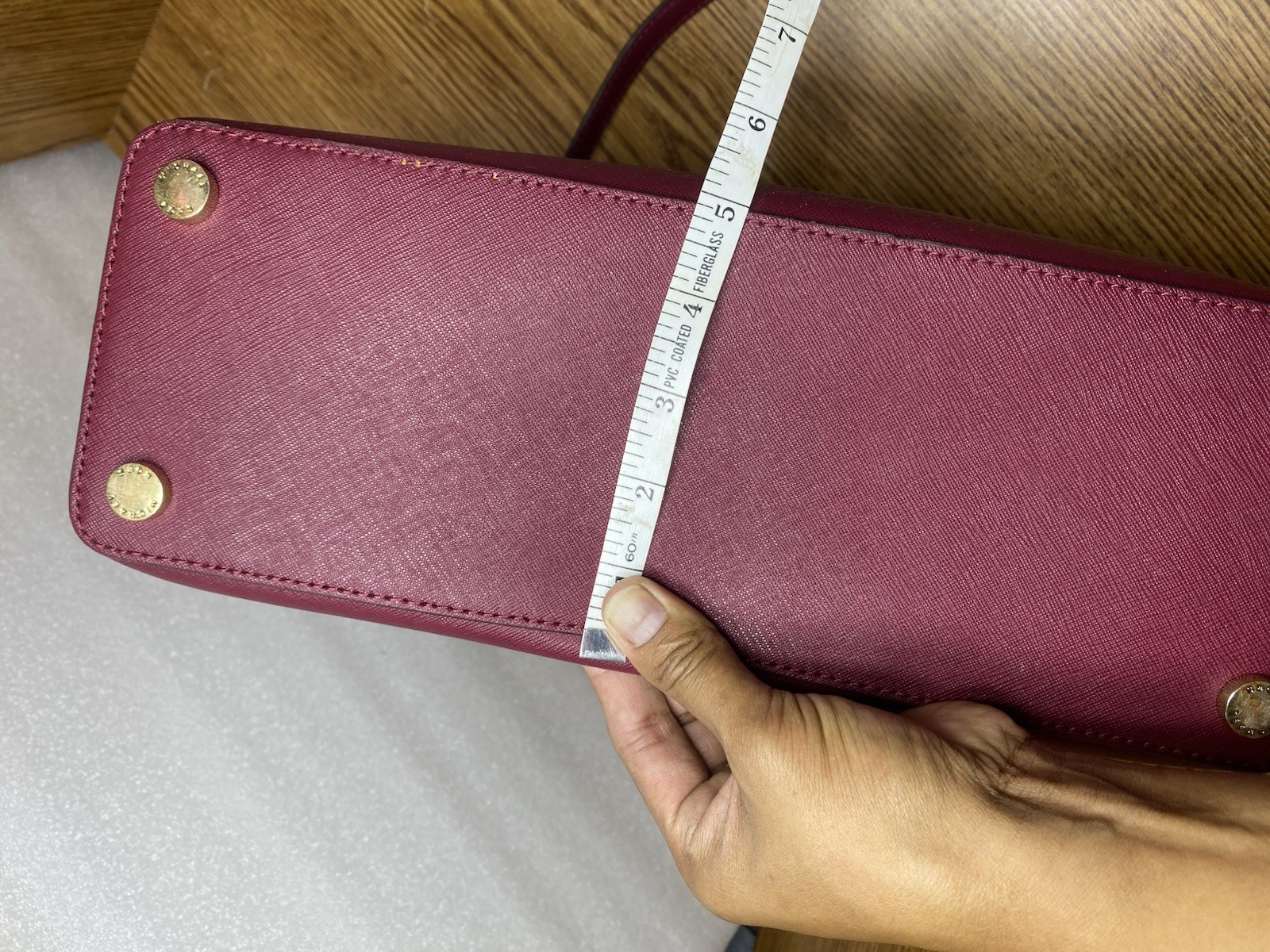 Michael Kors Savannah Signature Satchel Purse Brown Red Wine Cherry Gold