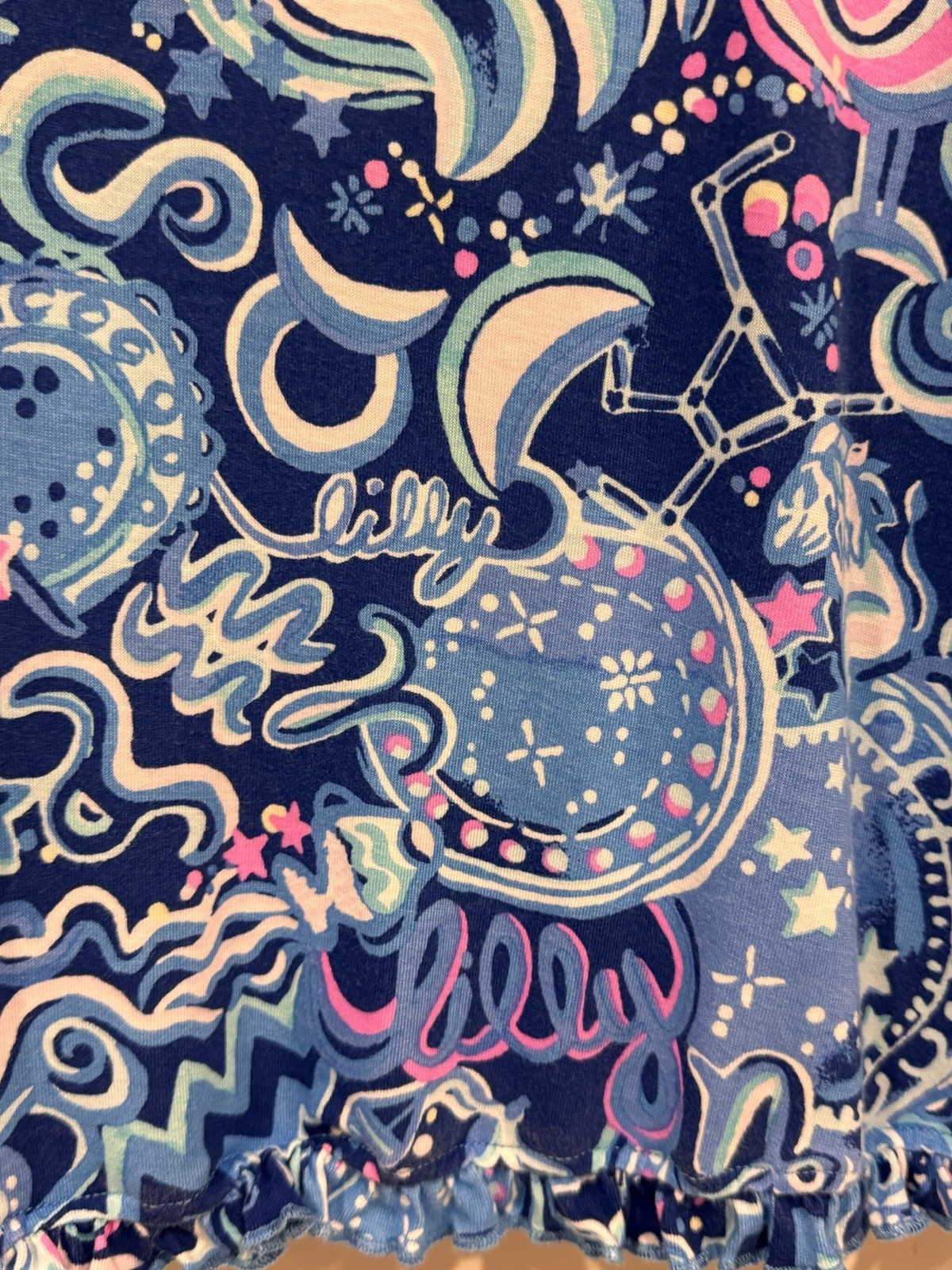 Lilly Pulitzer PJ Knit Ruffle Henley Top Blue/Pink Cosmic Kismet Size XS