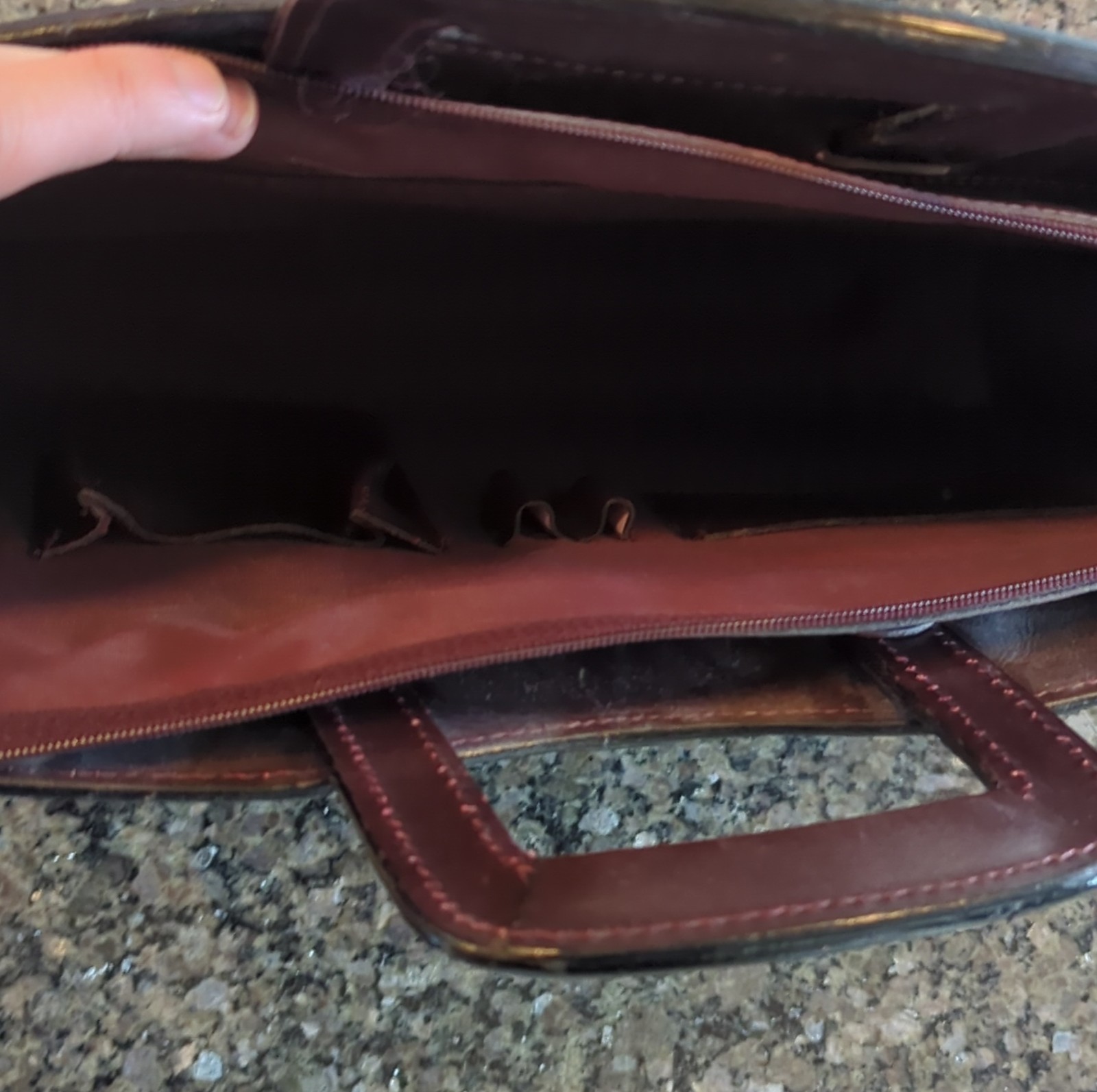 Brown Men’s Briefcase Zip Push Lock Top Handle Detachable Strap