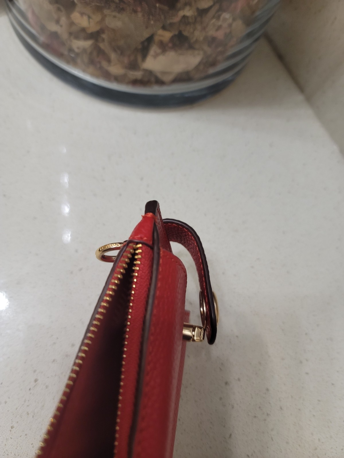 Coach CJ866 Essential Polished Pebbled Leather Phone Wallet Clutch Enamel Red