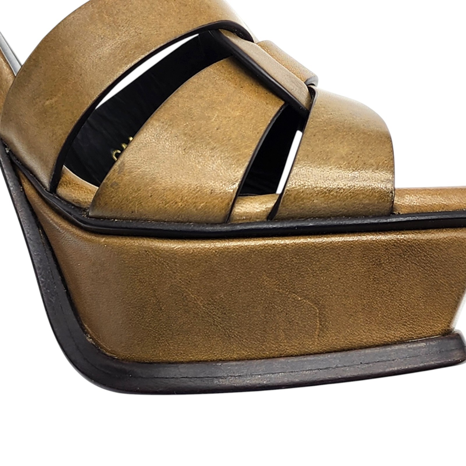 Saint Laurent Tribute Platform Leather Pumps Sandals Brown EU 35 US 5 $1100 NWB