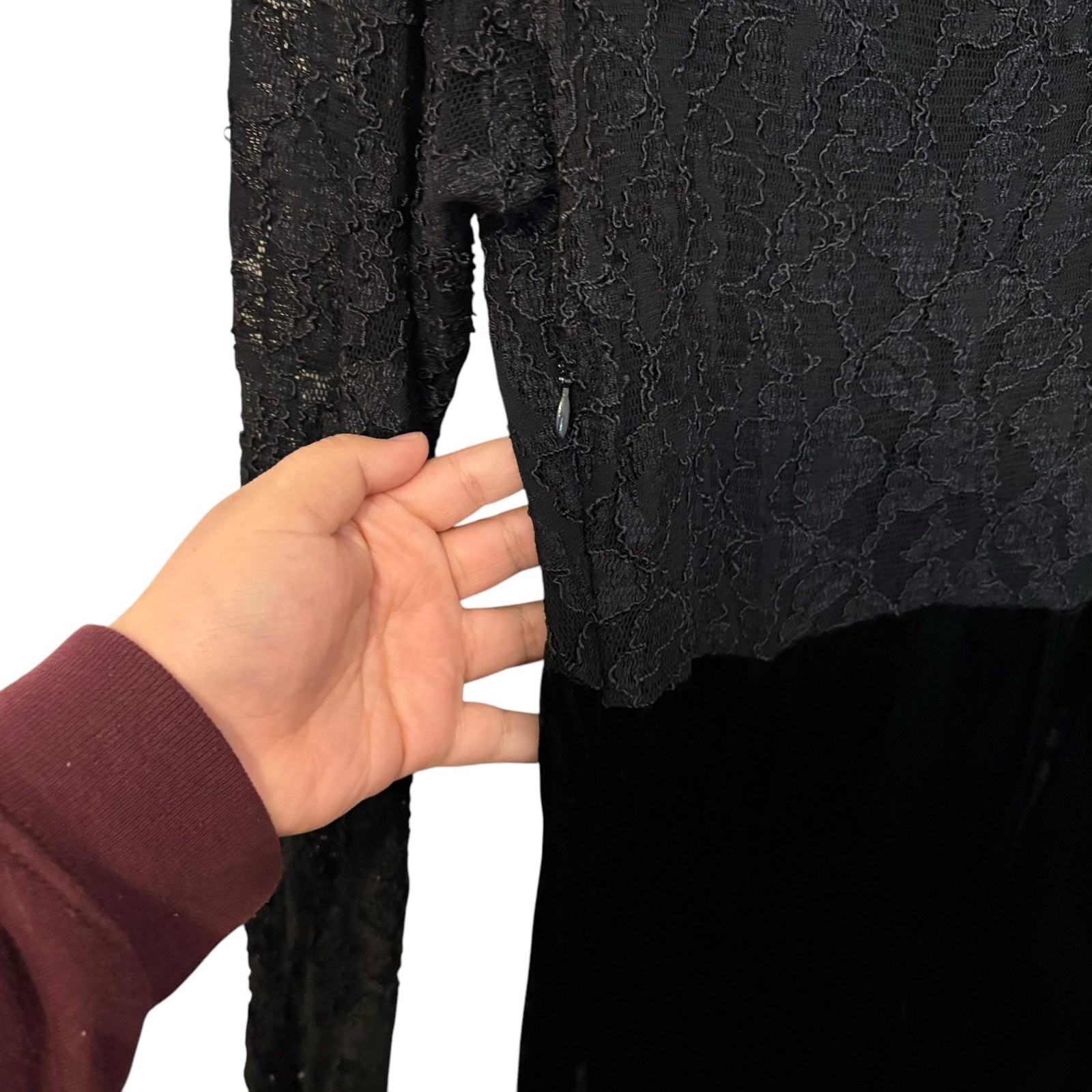 Double D Ranch Black Lace Velvet Long Sleeve Maxi Dress Size Small