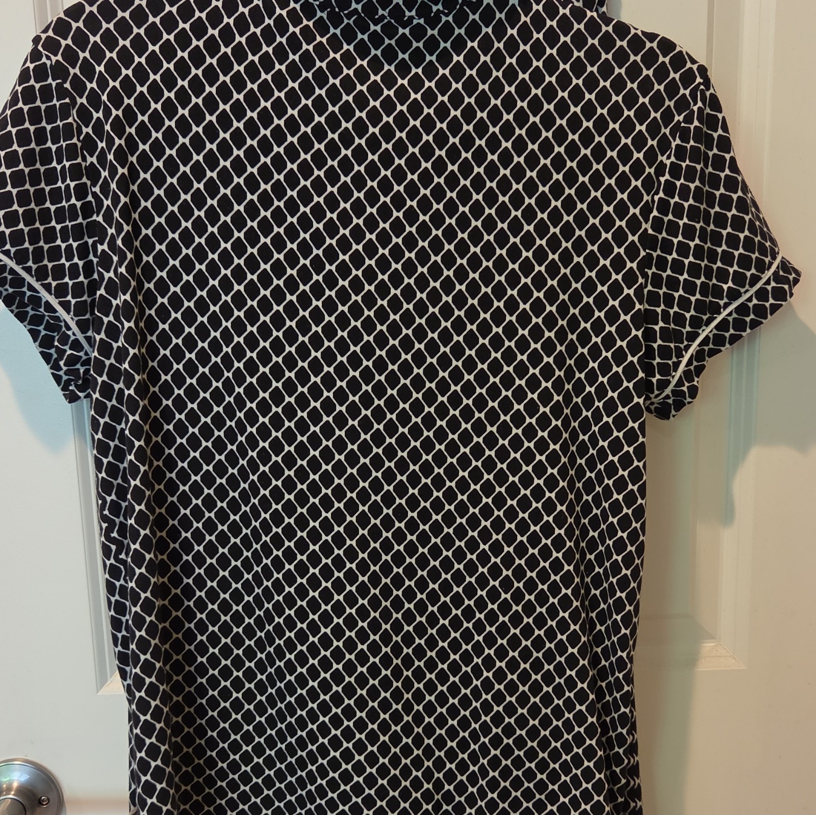 Tart Intimates Women’s S 2pc Pajama Set Black/White Geometric Button Front D26