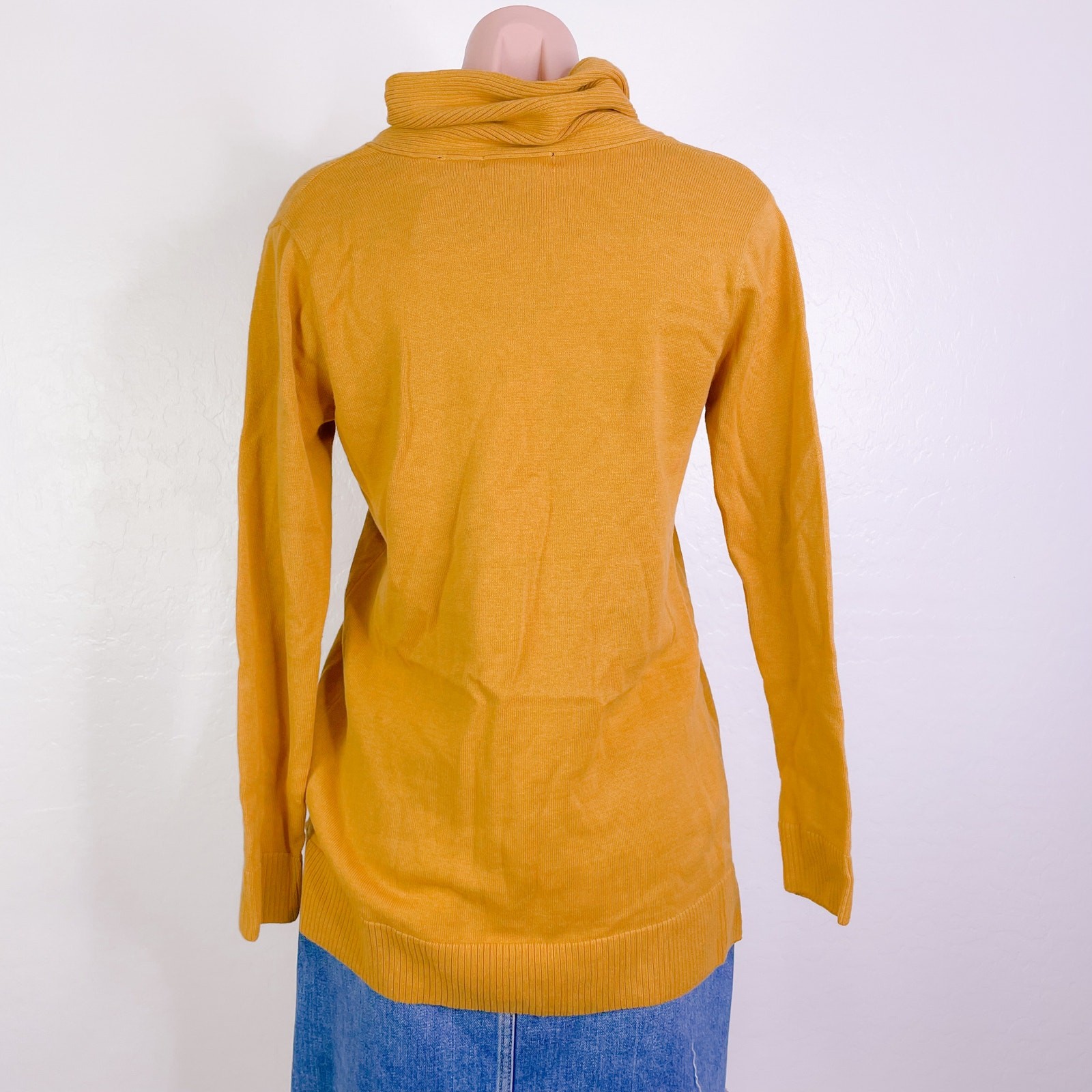 Jeanne Pierre Button Accent Cowl Neck Pullover Sweater Maple Gold size S NWT