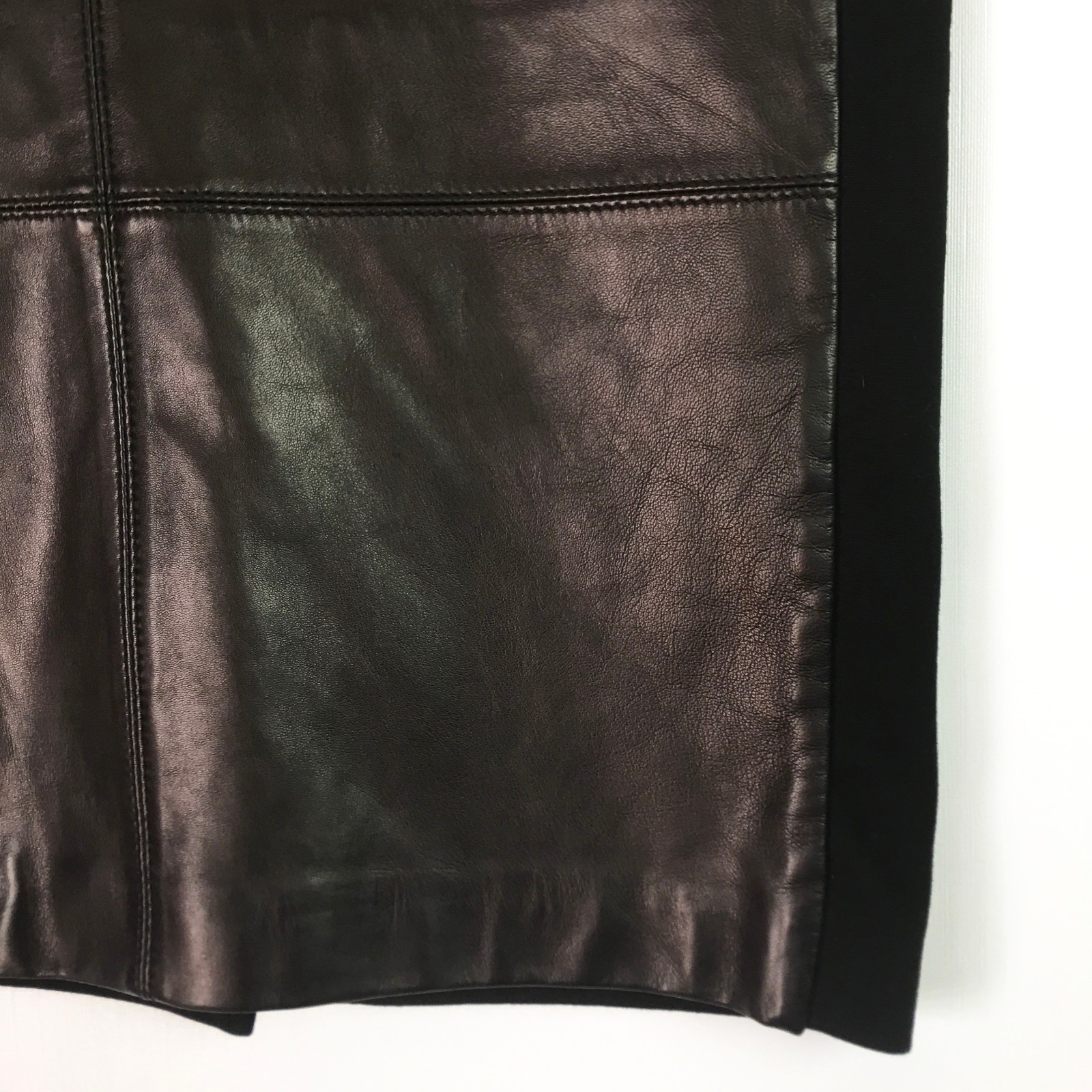 Talbots Womens 4 Skirt Lambskin Leather Pencil Dark Chocolate Brown Knit Back