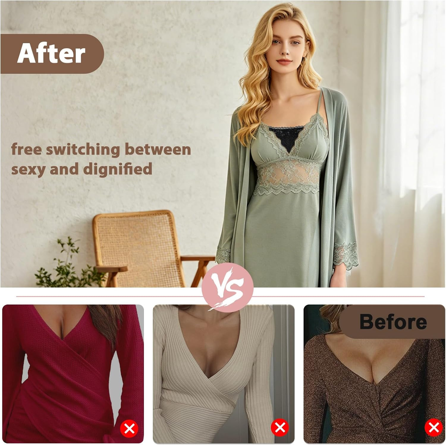 Modesty Panels for Women – V Neck Cover Up Insert Clip-On Mock Camisoles, Cleava