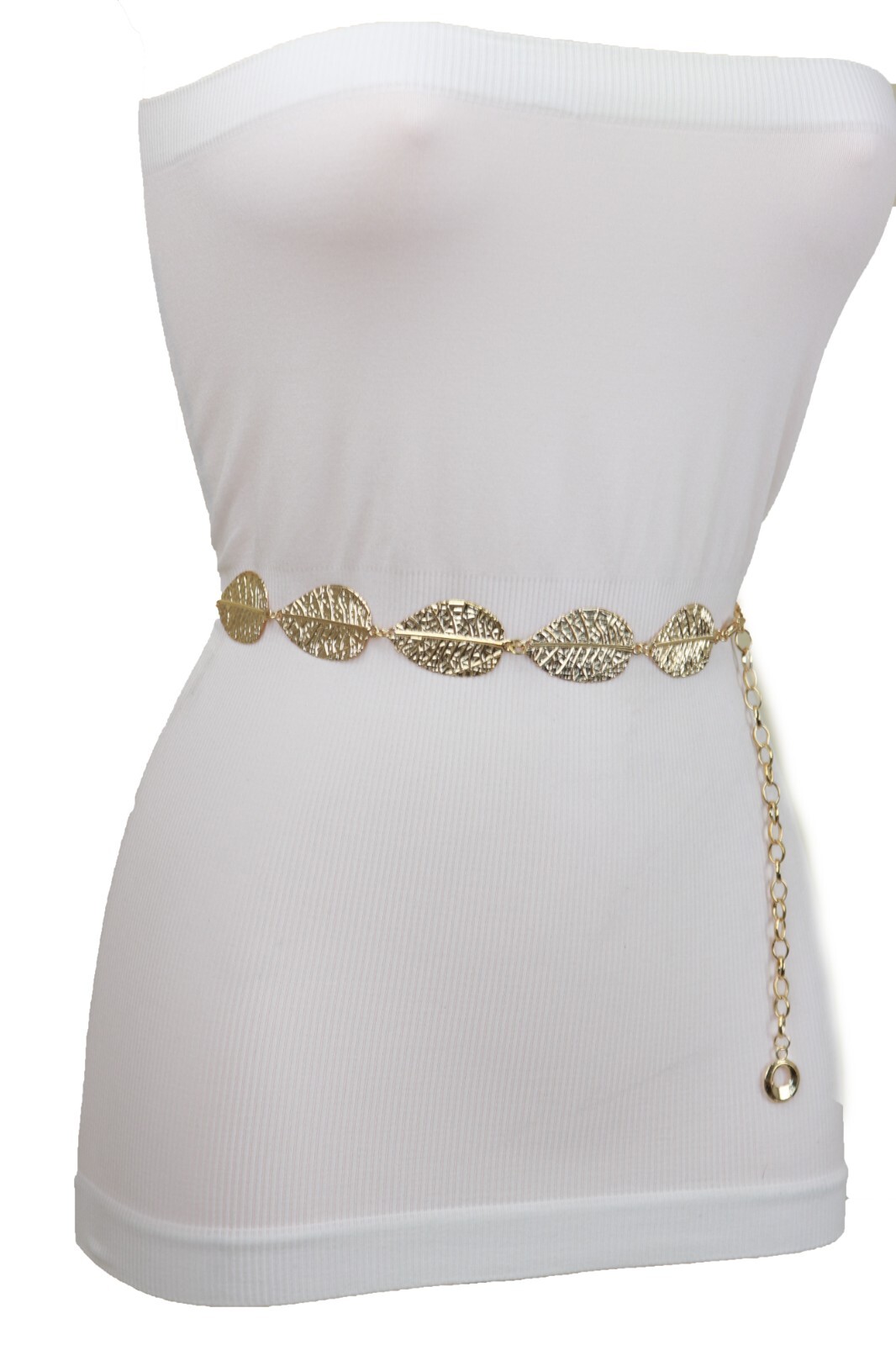 Women Gold Color Metal Chain Fashion Belt Hip High Waist Leaf Charms Size S M