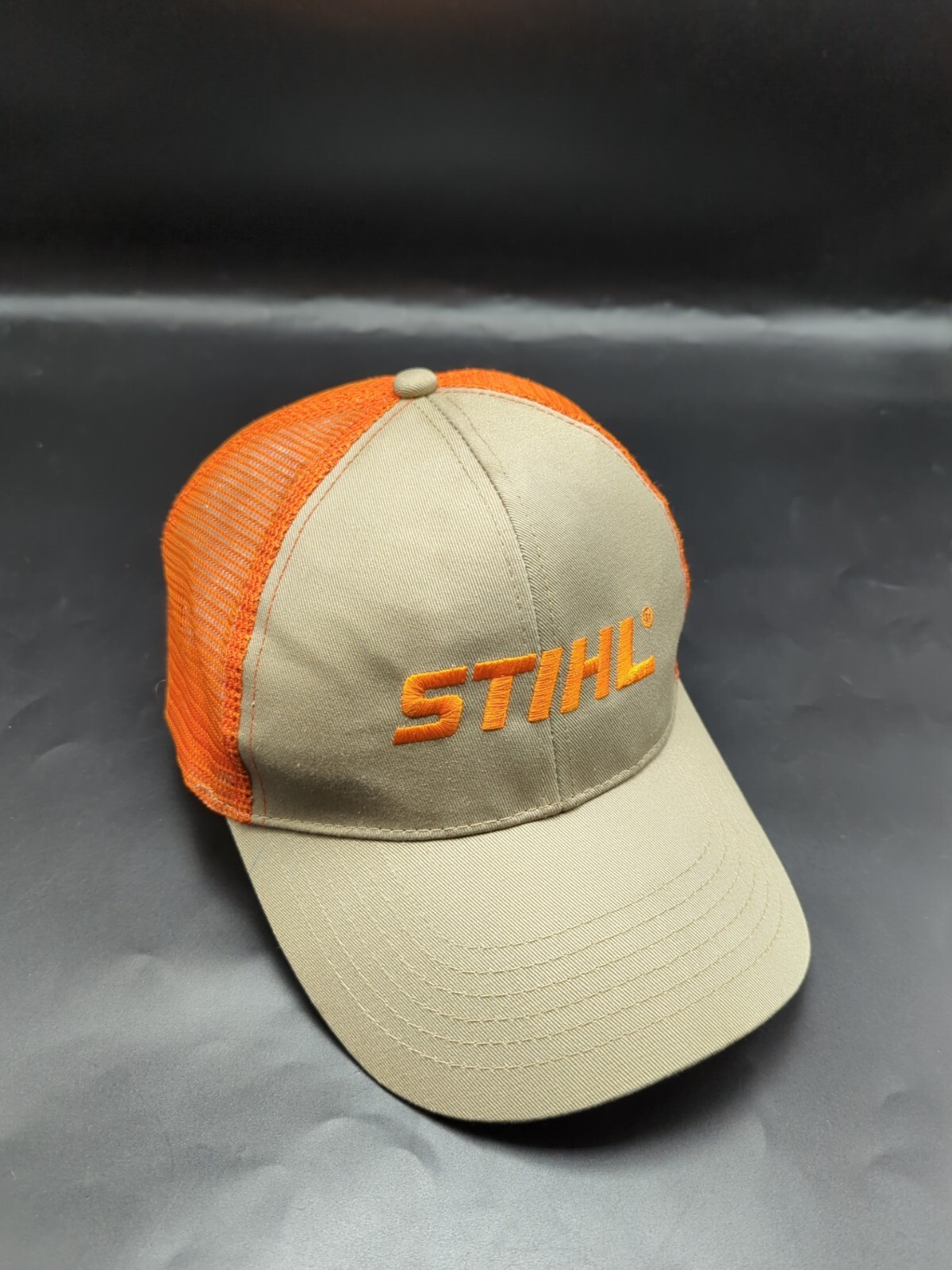 STIHL hat beige brown & orange adjustable snapback cap