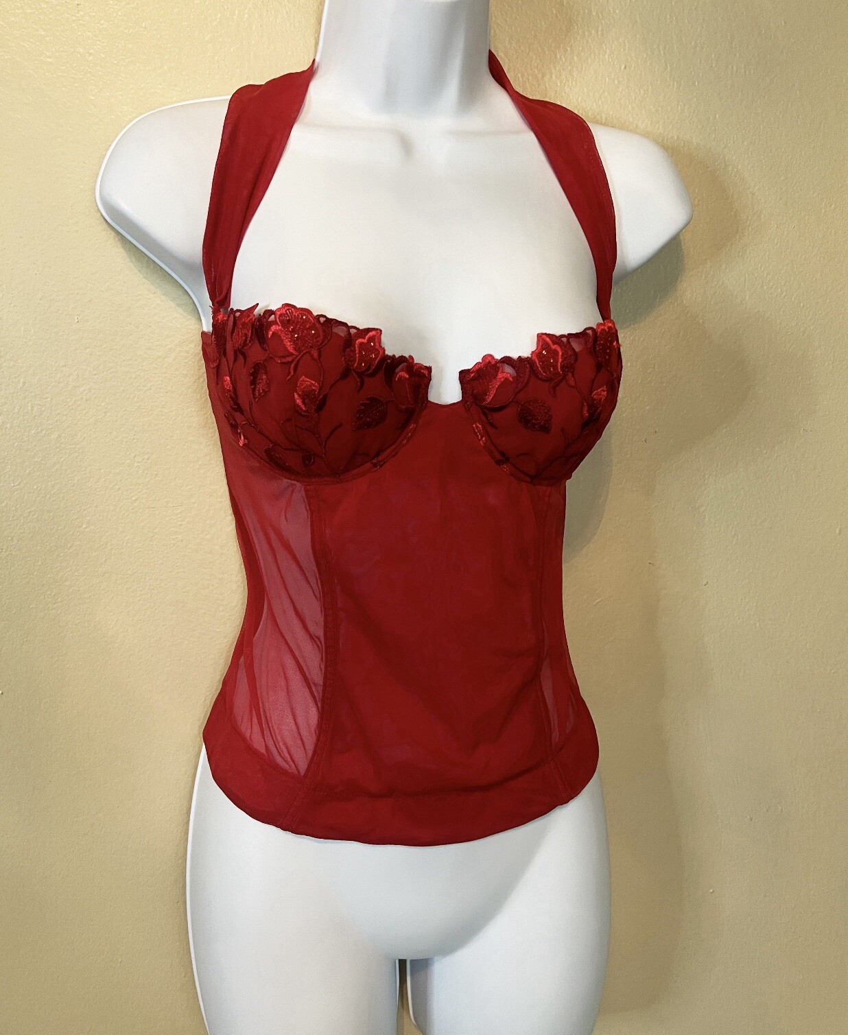 Vintage COSABELLA Italy RareY2K Black Mesh/Lace Bustier Removable Halter Strap M