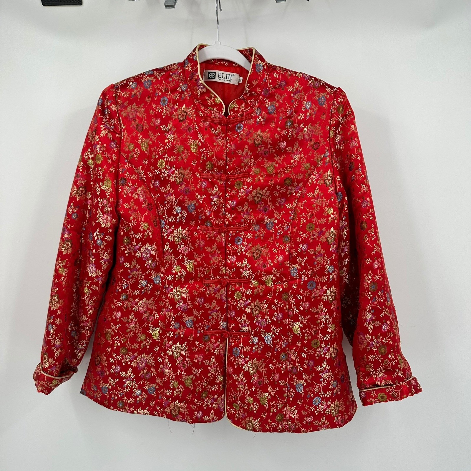 ELIH Paris Design Womens Floral Brocade Mandarin Collar Frog Button Jacket XXL