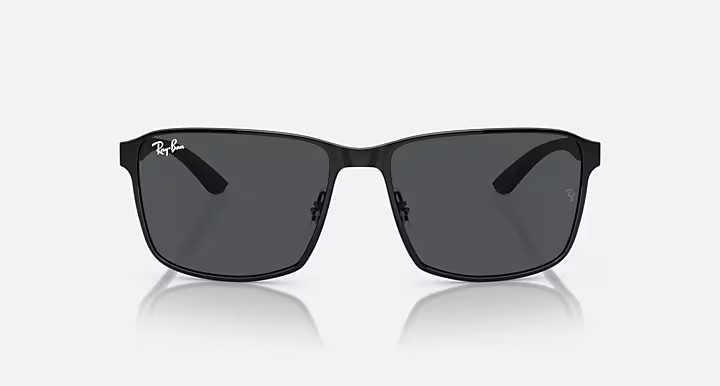 Ray-Ban RB3721 59mm Matte Black Frame Dark Grey Lens Square Metal Men’s Sunglass