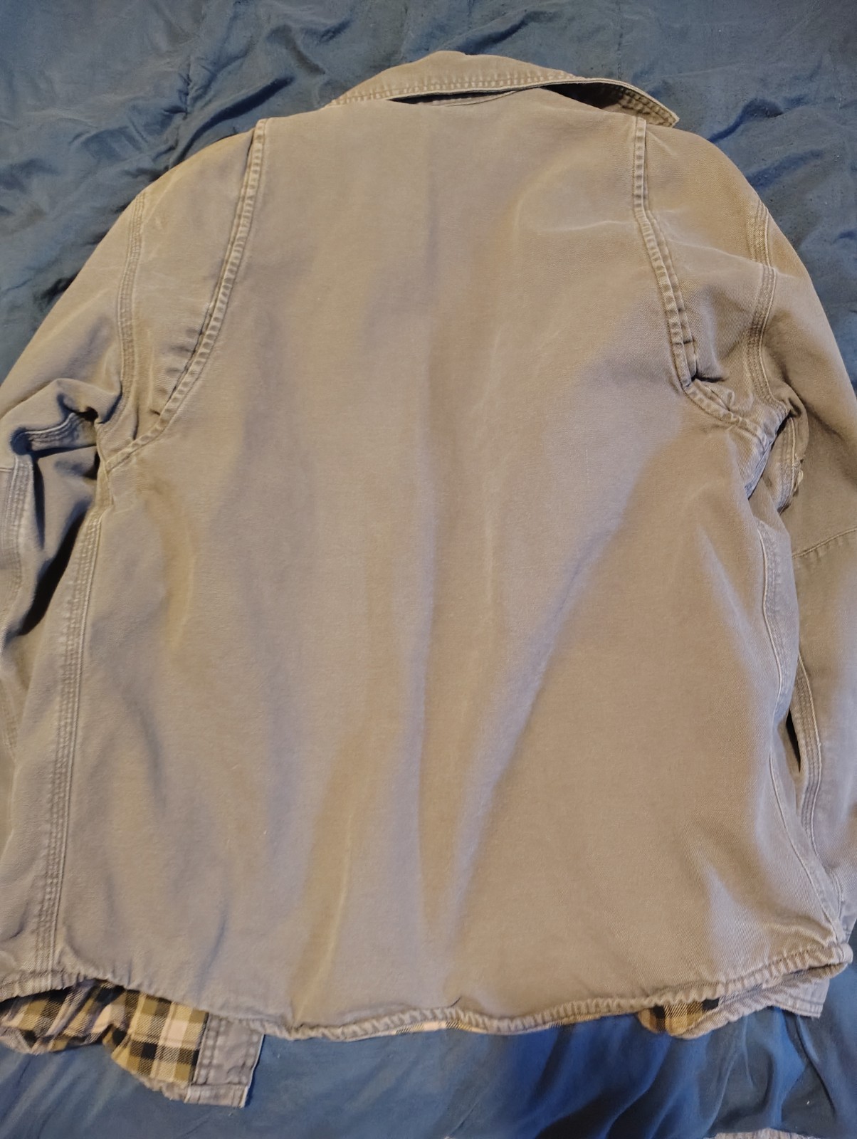 Carhartt Men’s Gray Work Jacket Plaid Lined Pockets Size S (Runs Large)
