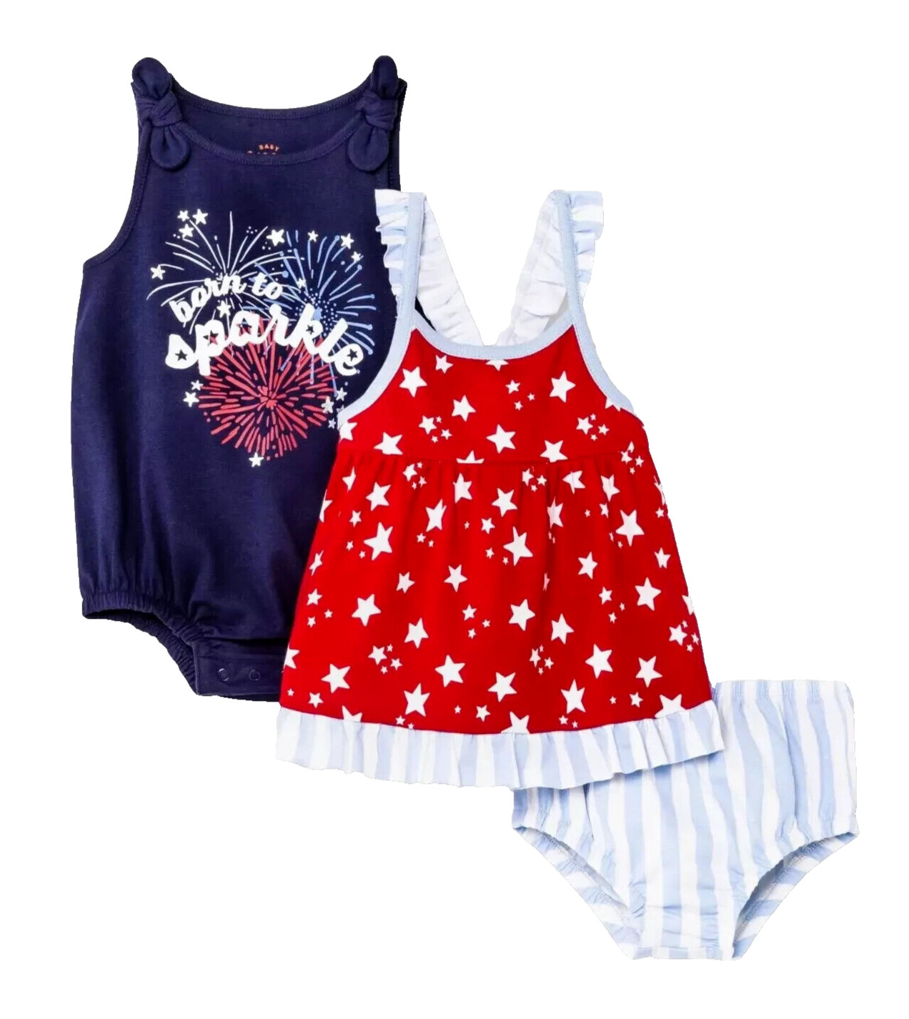 Baby Girls’ 2pk Americana Romper Set – fireworks flag USA Patriotic Outfit