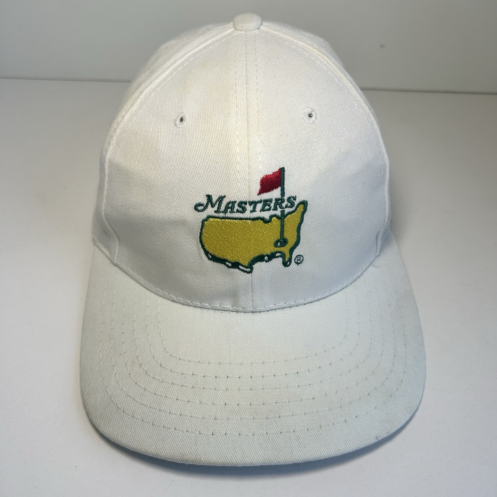 Vintage American Needle Masters Golf Hat White Leather Strapback 90’s RARE