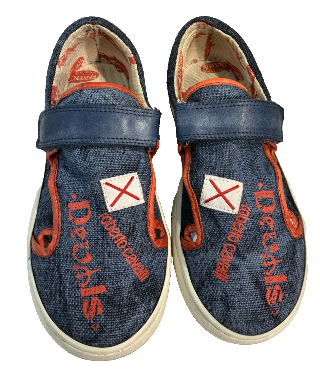 Roberto Cavalli Devils Kids Sneakers Blue Denim Canvas Strap Shoes EU 36 US 4