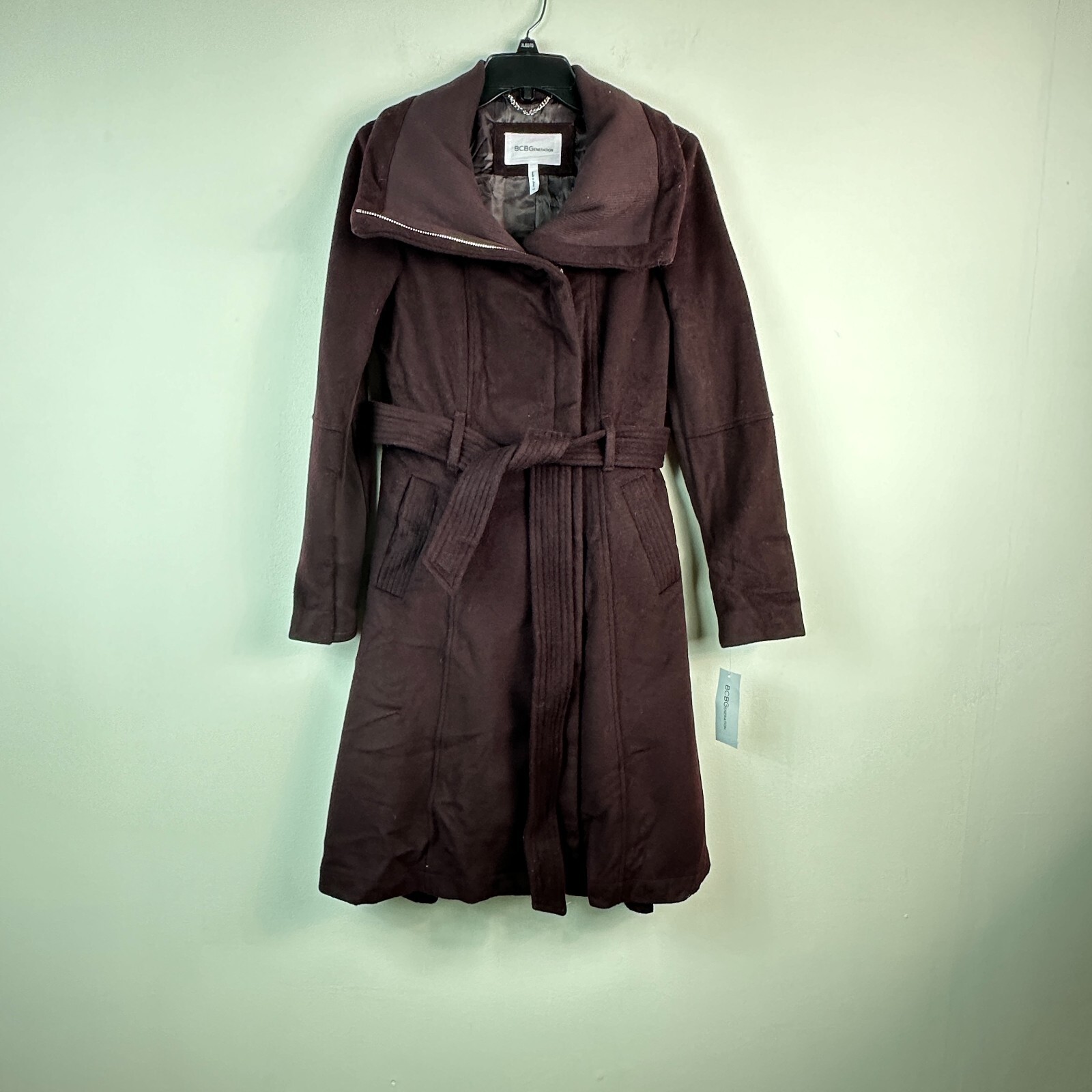 BCBGeneration Womens XS Burgundy Zip Up Mid Thigh Length Coat NWT CS13