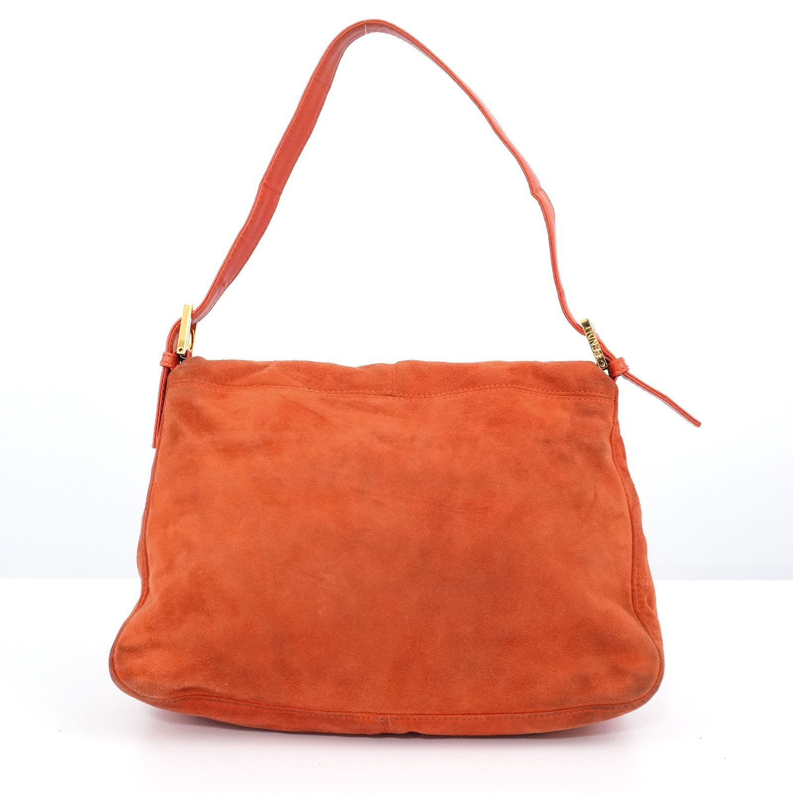 FENDI Gold FF Logo Mamma Baguette 26325 Shoulder Bag Orange Auth #58372A
