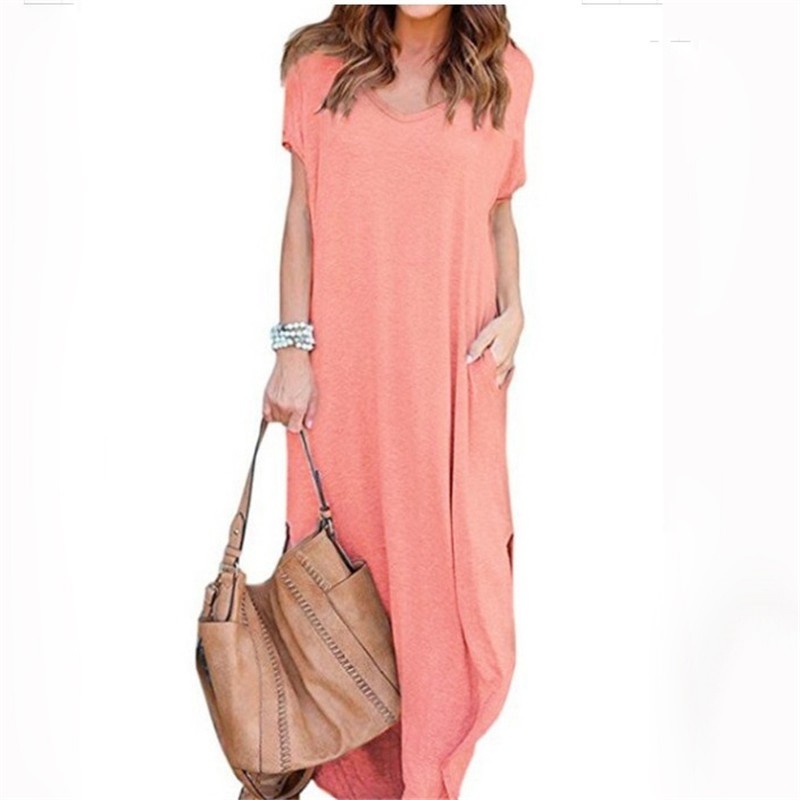 Ladies Long Dress Dresses Short Sleeve Maxi Casual Plus Size Summer