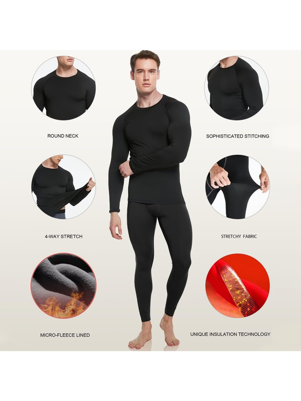 Thermal Underwear for Men Long Johns Fleece Lined Base Layer Set Lightweight USA
