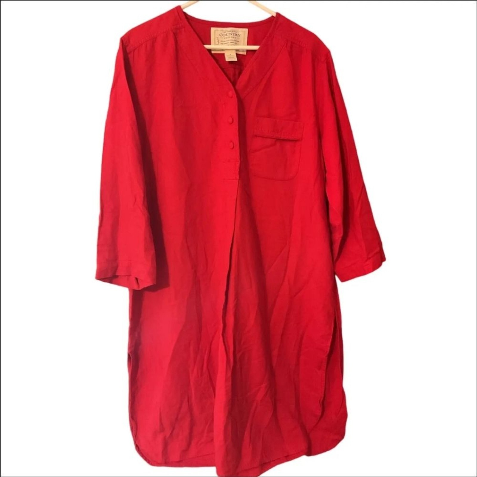 Vintage Victorias Secret Authentic Country Cottons Flannel Red Button-Up Nightie