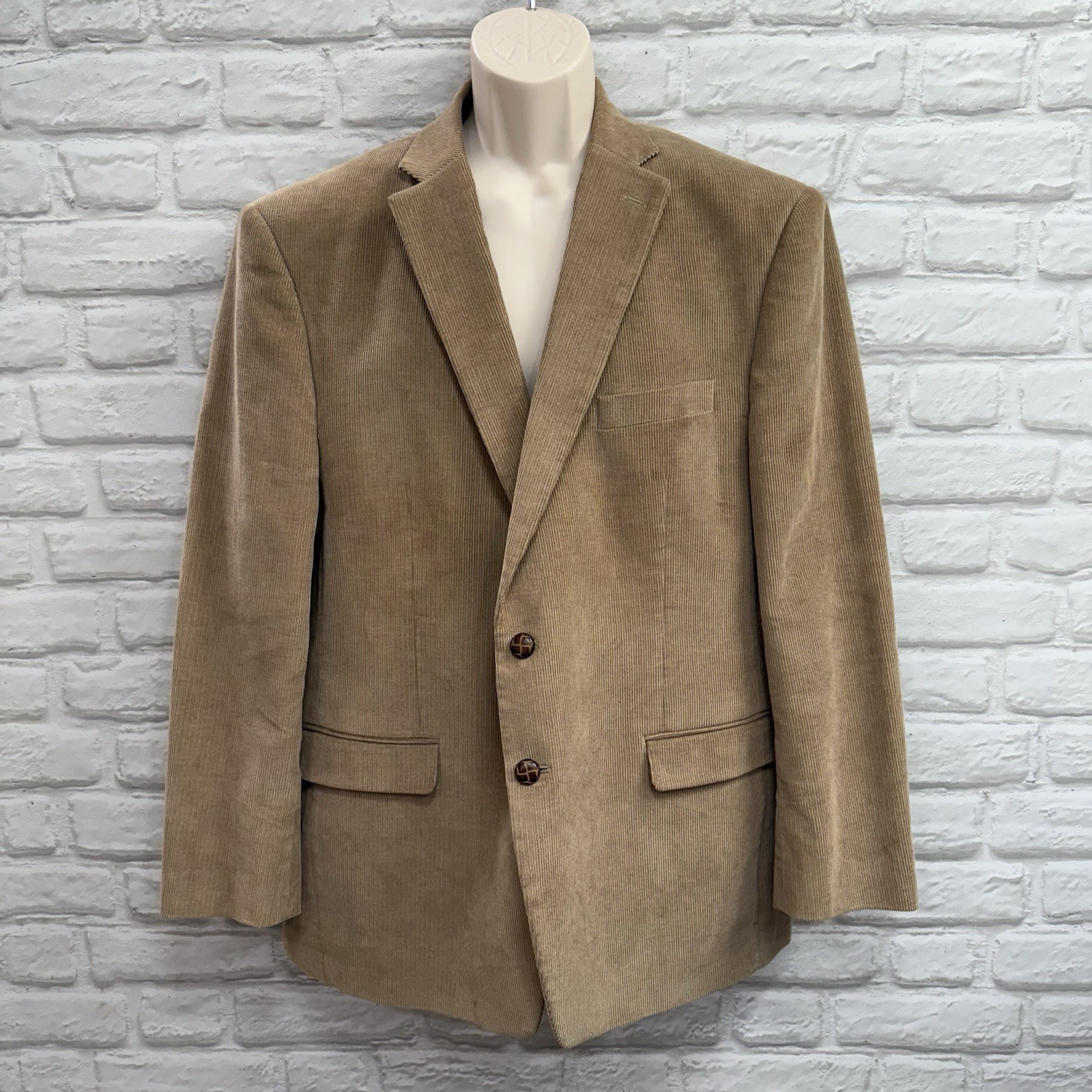 Vtg Chaps Corduroy Blazer Sport Coat 46R Elbow Patches Sport Coat Tan Suit Jacke