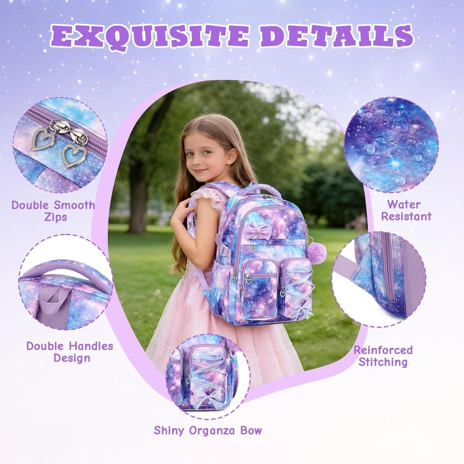 Kids Backpack for Girls, Fits 15.6 Inch Laptop Large Capacity School Bookbag, Gi